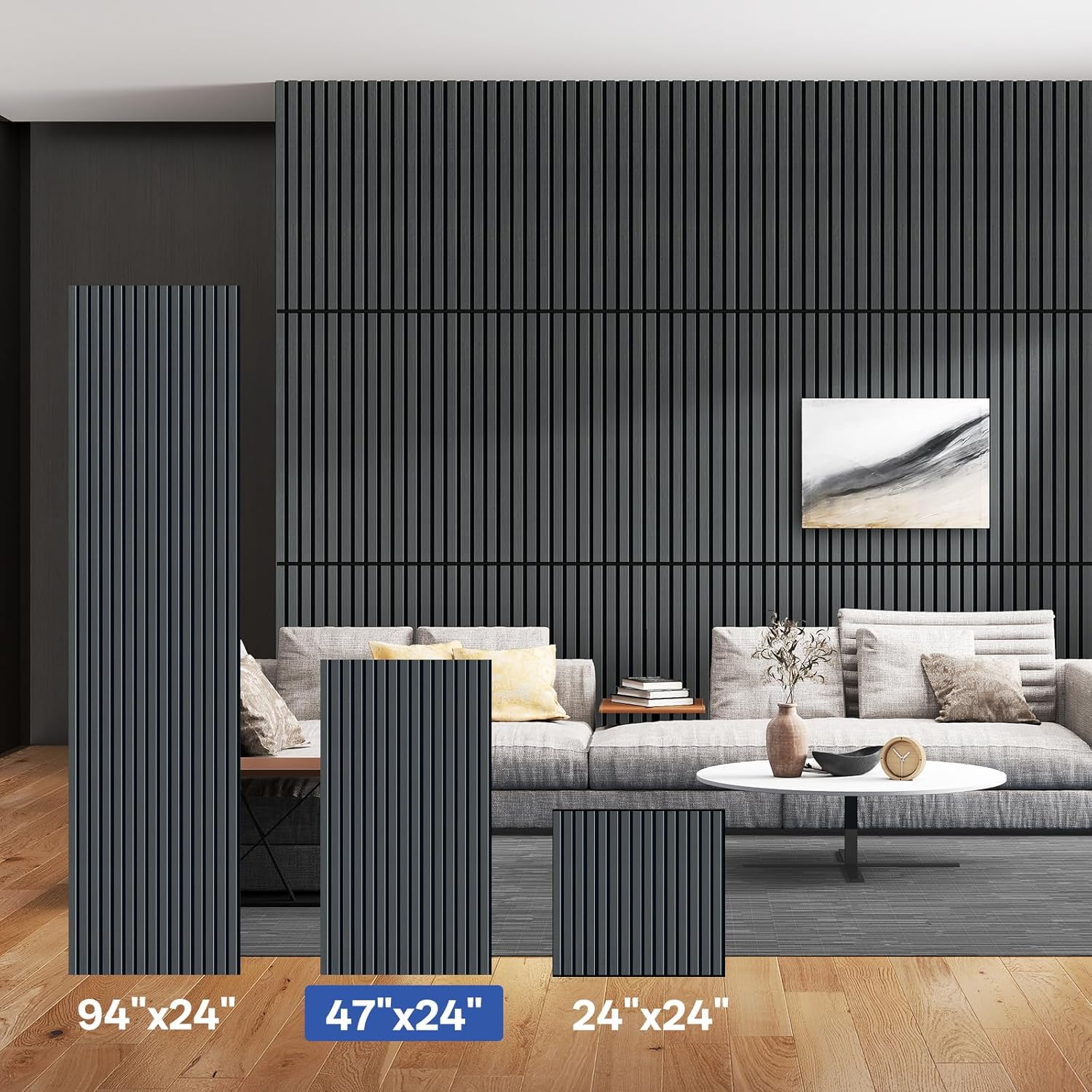 PIWA 9+12mm Wood Acoustic Panels,47.2 x 23.6 in,4-Pack–12mm MDF Surface with 9mm Sound-Absorbing Core – Modular Acoustic Wall Panels for Echo Reduction in Home Studio, Office & Gaming Room-Matte Black