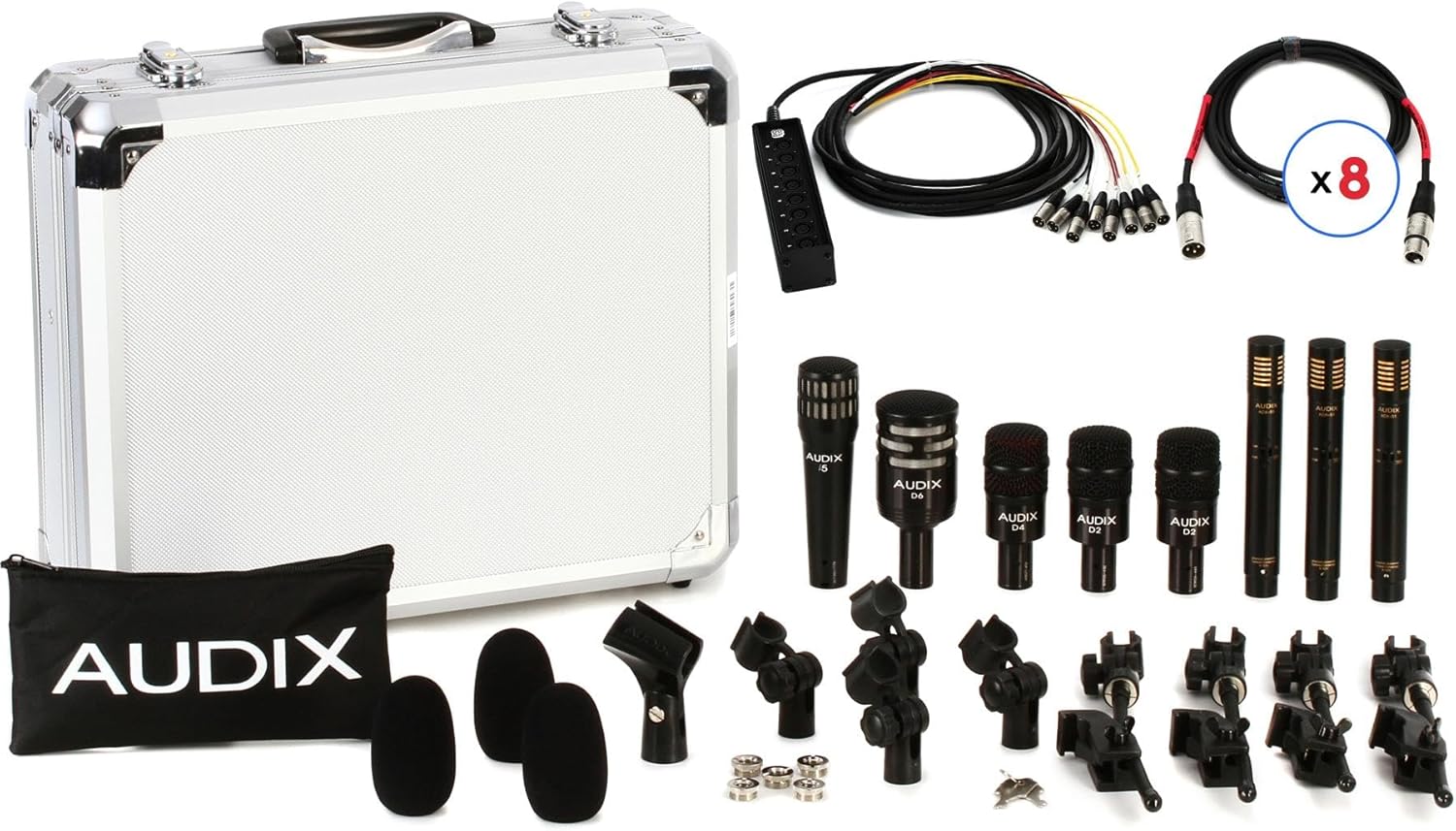 Audix DP7 Plus Drum Microphone Set - 8-Piece Professional Drum Mic Kit with Snake and Cables for Studio Recording, Live Performances, and Drum Kits - High-Quality Sound and Durable Design