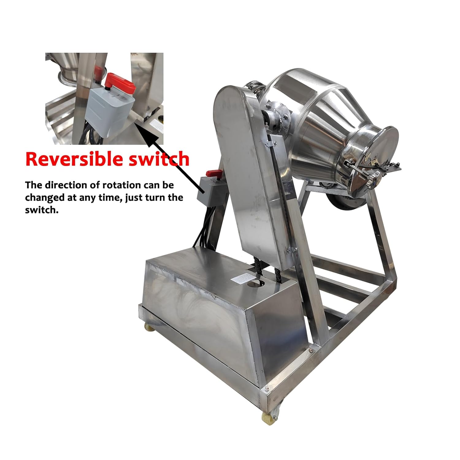 Stainless Steel Dry Powder Mixer Metal Powder Blender Granular and Food Drum Mixing Machine, 110V, 3KW, 30L