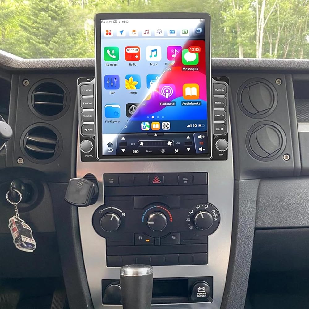 PHEZEN 9.7 inch Touchscreen Car Stereo Fit for Jeep Commander 2008-2010, Android 14 Double Din Car Radio with Carplay & Android Auto in-Dash Navigation BT Mirror Link WiFi Backup Camera 4+64G