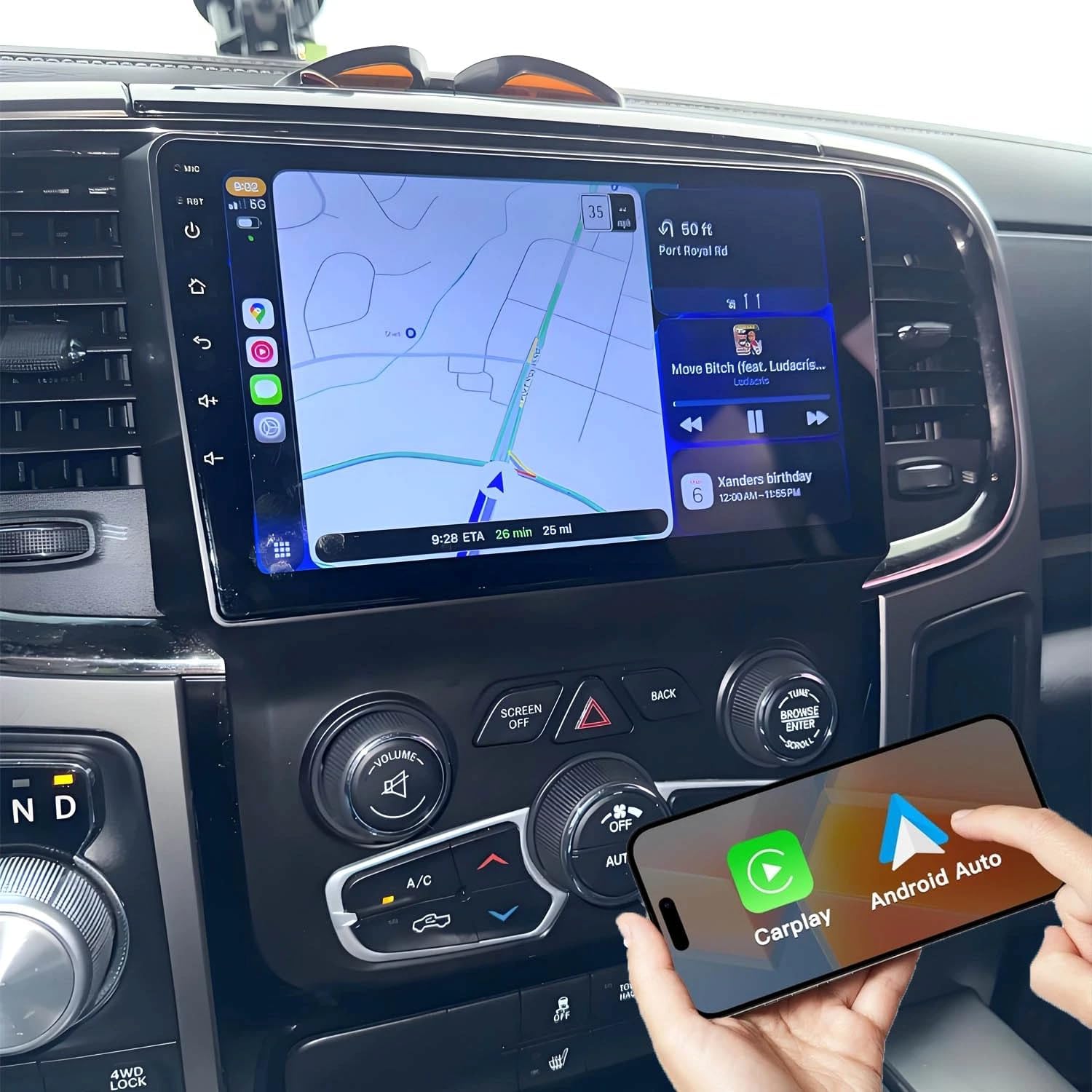 Double Din Radio for 2014 RAM 1500 Android Radio Upgrade Touchscreen Compatible with Wireless Carplay Android Auto,Car Stereo with Bluetooth GPS Navigation Multimedia Player WiFi FM Backup Camera