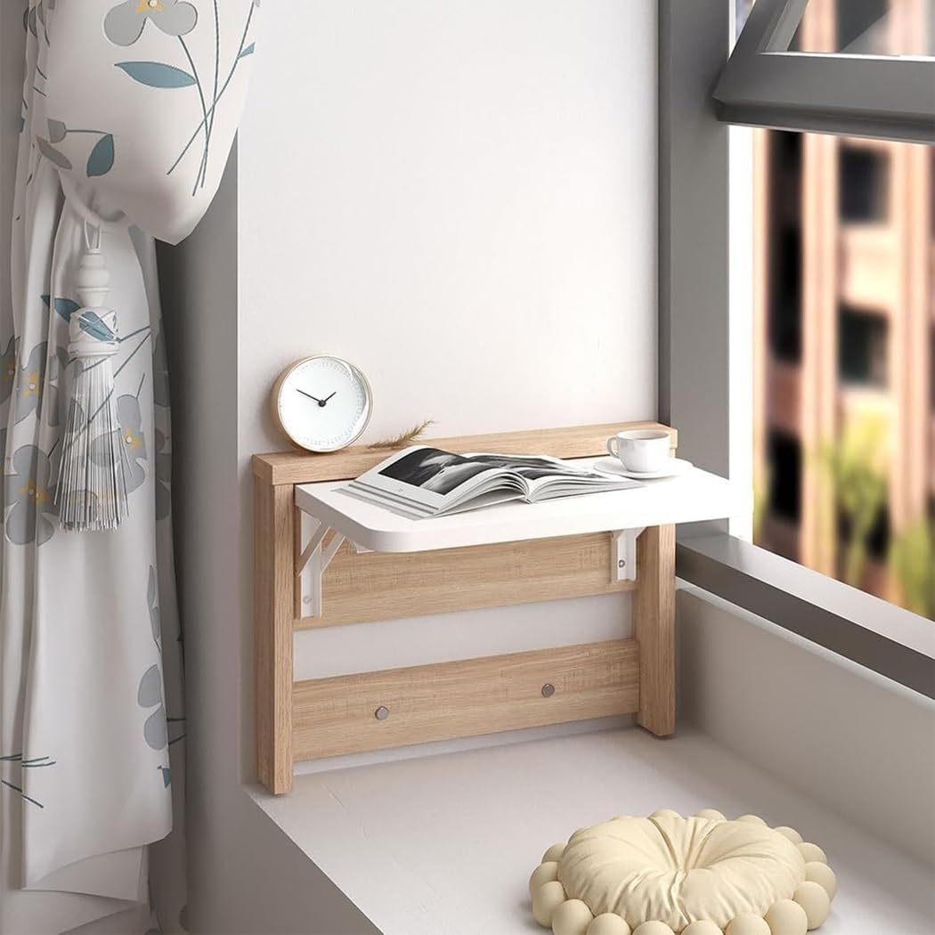 Multi-Color Wall Mounted Folding Table Hanging Desk Foldable Office Desk Study Table for Small Spaces & Home Office Practical(White,63cm)