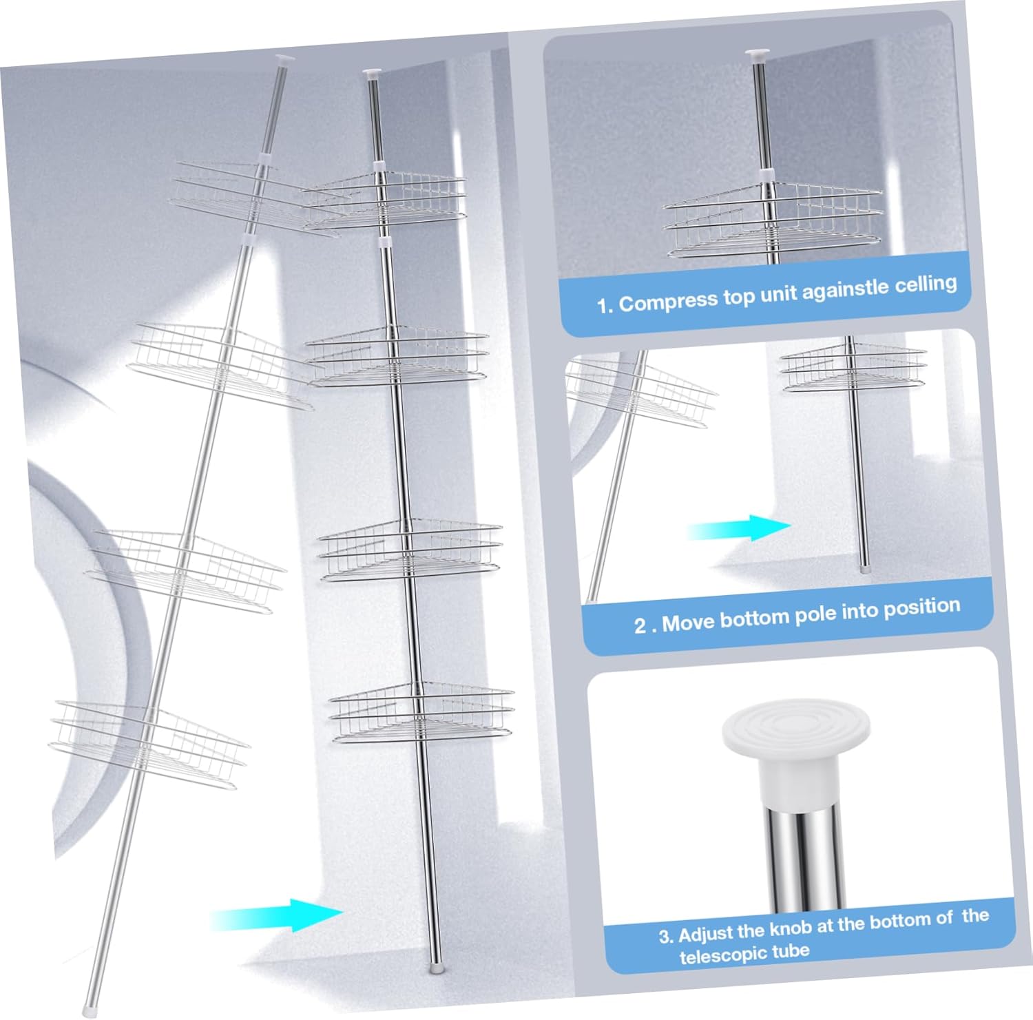 4tier Corner Shelf Rack Telescopic Shower Storage Organizer Wall Mount Bath Organizer