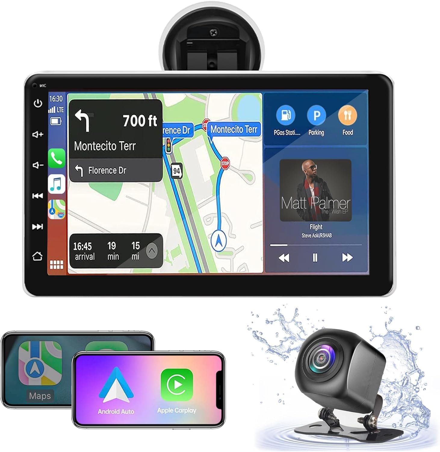 Wireless Apple Carplay & Android Auto, 7In HD Touchscreen Portable Car Radio Audio Receiver, Car Stereo with Mirror Link, GPS Navigation, Bluetooth, siri, Backup Camera, AUX/USB/TF