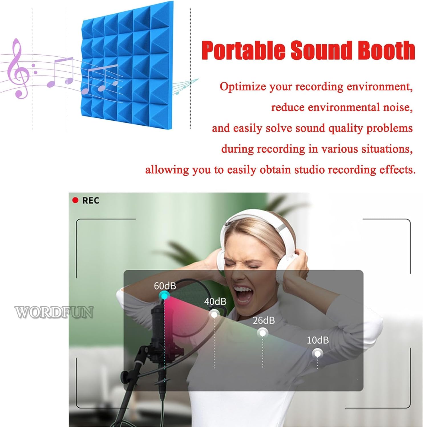 Desktop Soundproof Portable Microphone Isolation Room, Home Recording Studio, Suitable for Dubbing Learning (Gris)
