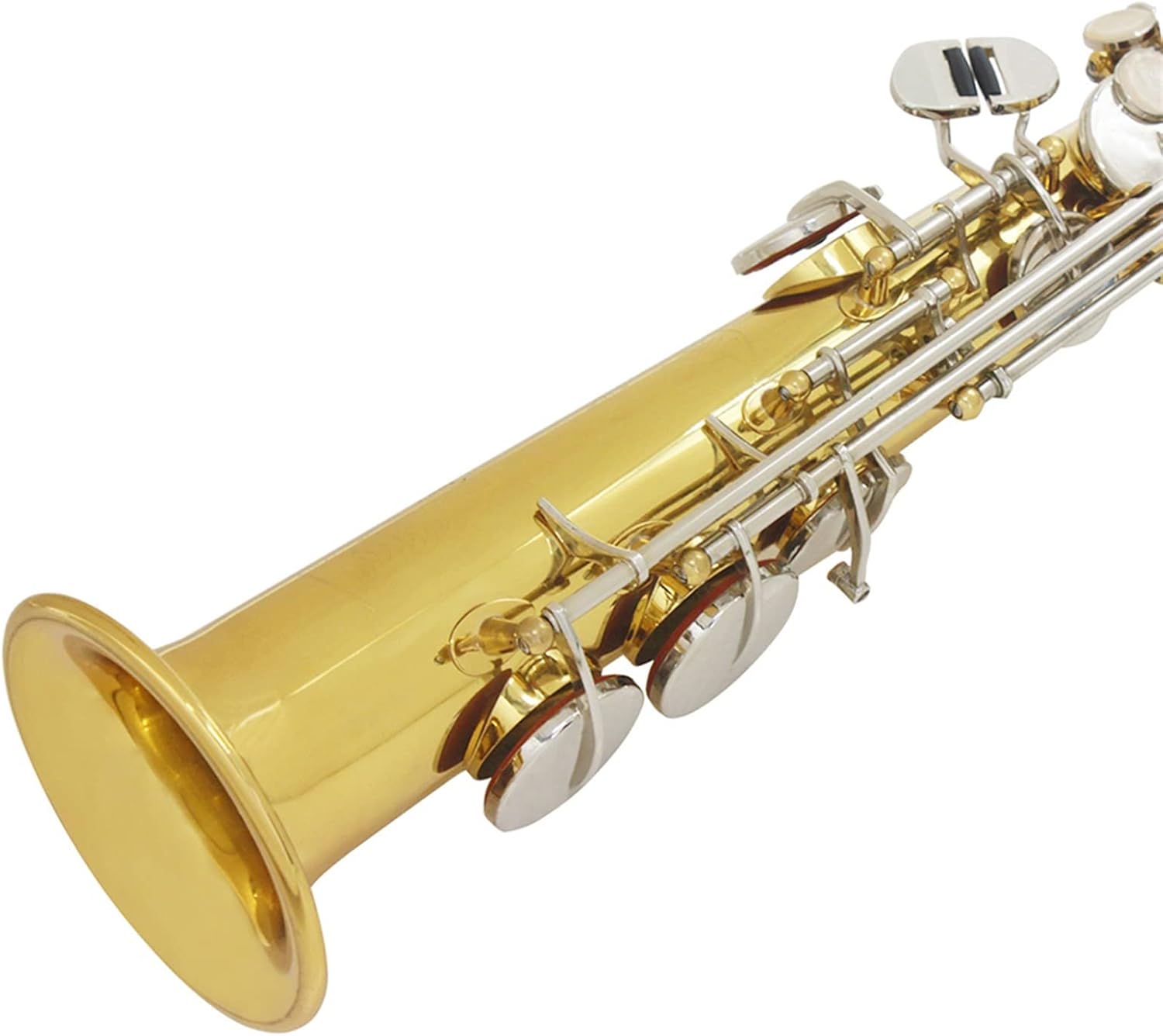 Bb Saxophone Brass Straight Pipe Sax Woodwind Musical Instrument with Leather Box