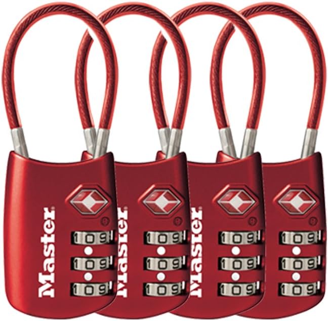 Master Lock 4688DRED TSA Accepted Cable Luggage Lock, Red, 4-Pack