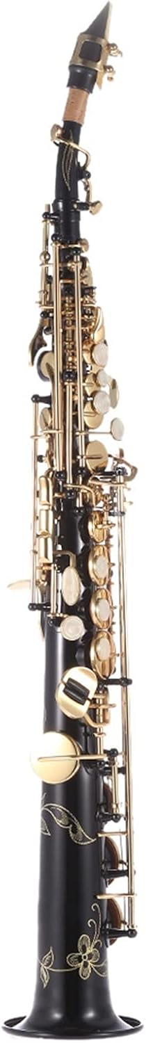 Brass Straight Soprano Sax Saxophone Bb B Flat Woodwind Instrument Natural Shell Key Carve Pattern with Carrying Case Saxophone Straight (Color : Black)