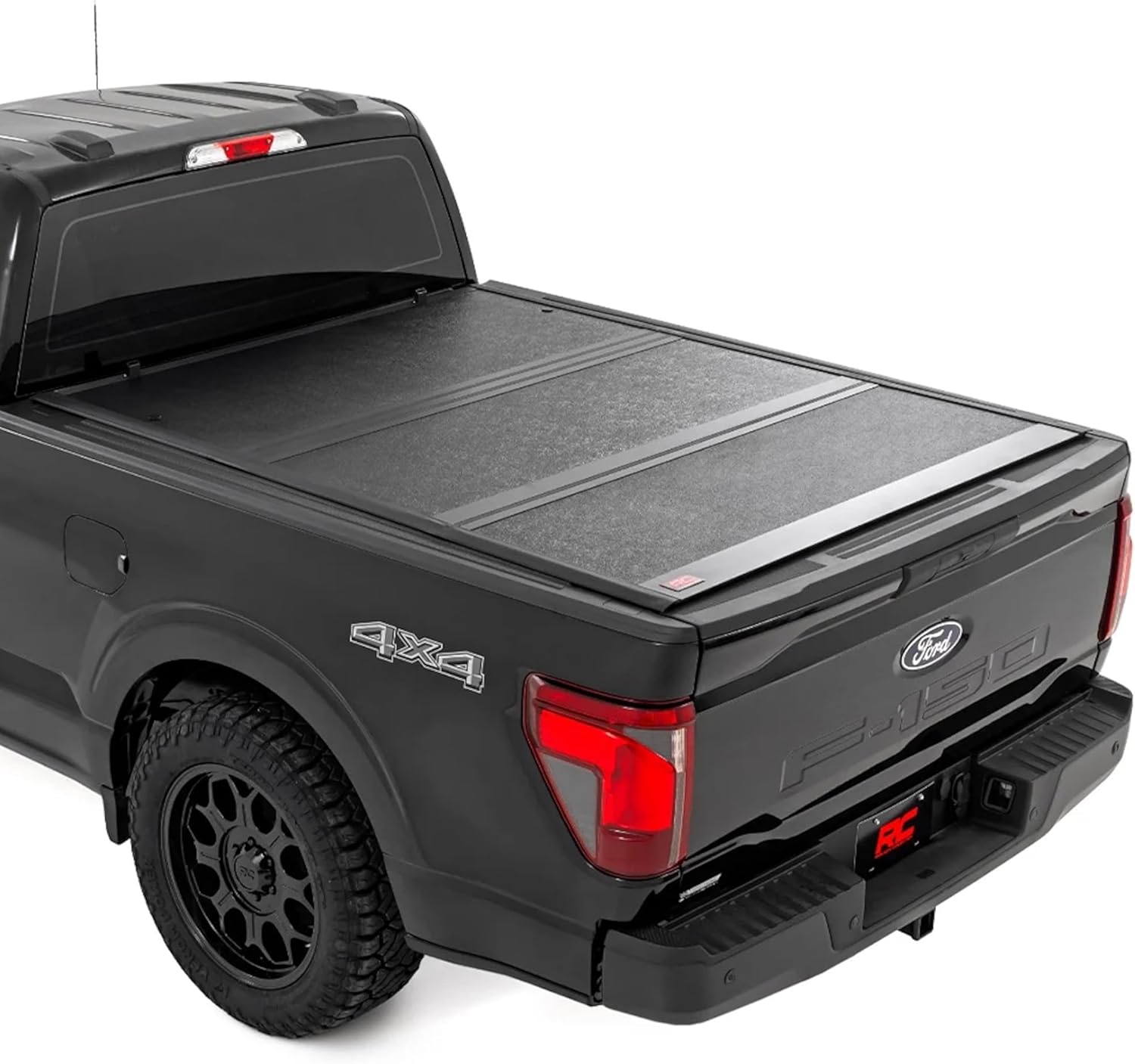 Rough Country Hard Low-Profile Tri-Fold Tonneau Cover for Ford F-150 & F-150 Lightning (2021-2025) - Low-Profile Aluminum Truck Bed Cover, Fits 6'7