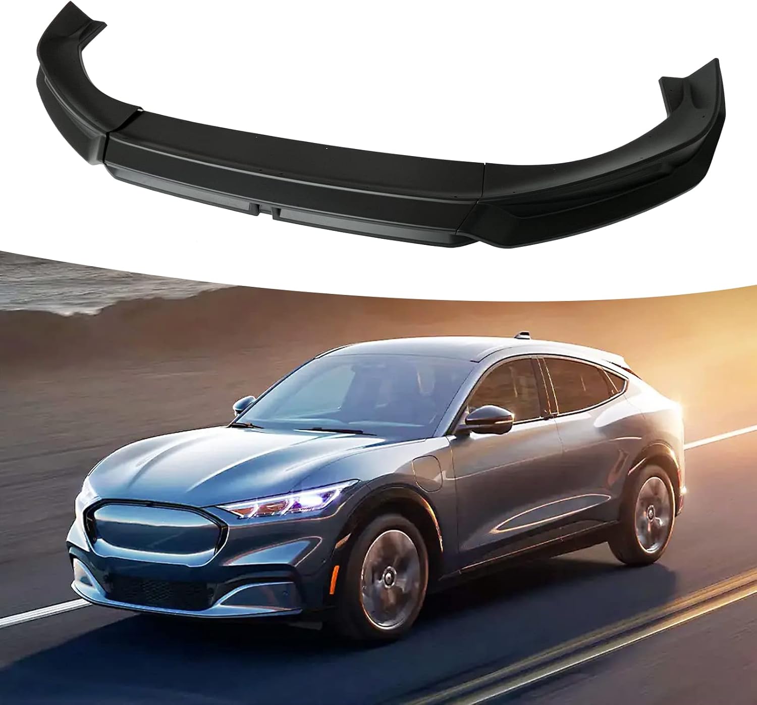 Front Splitter Front Bumper Lip Spoiler Body Kit Fit for Mustang Mach E 2021 2022 Car Modified Trim Exterior Accessories(Matte Black)
