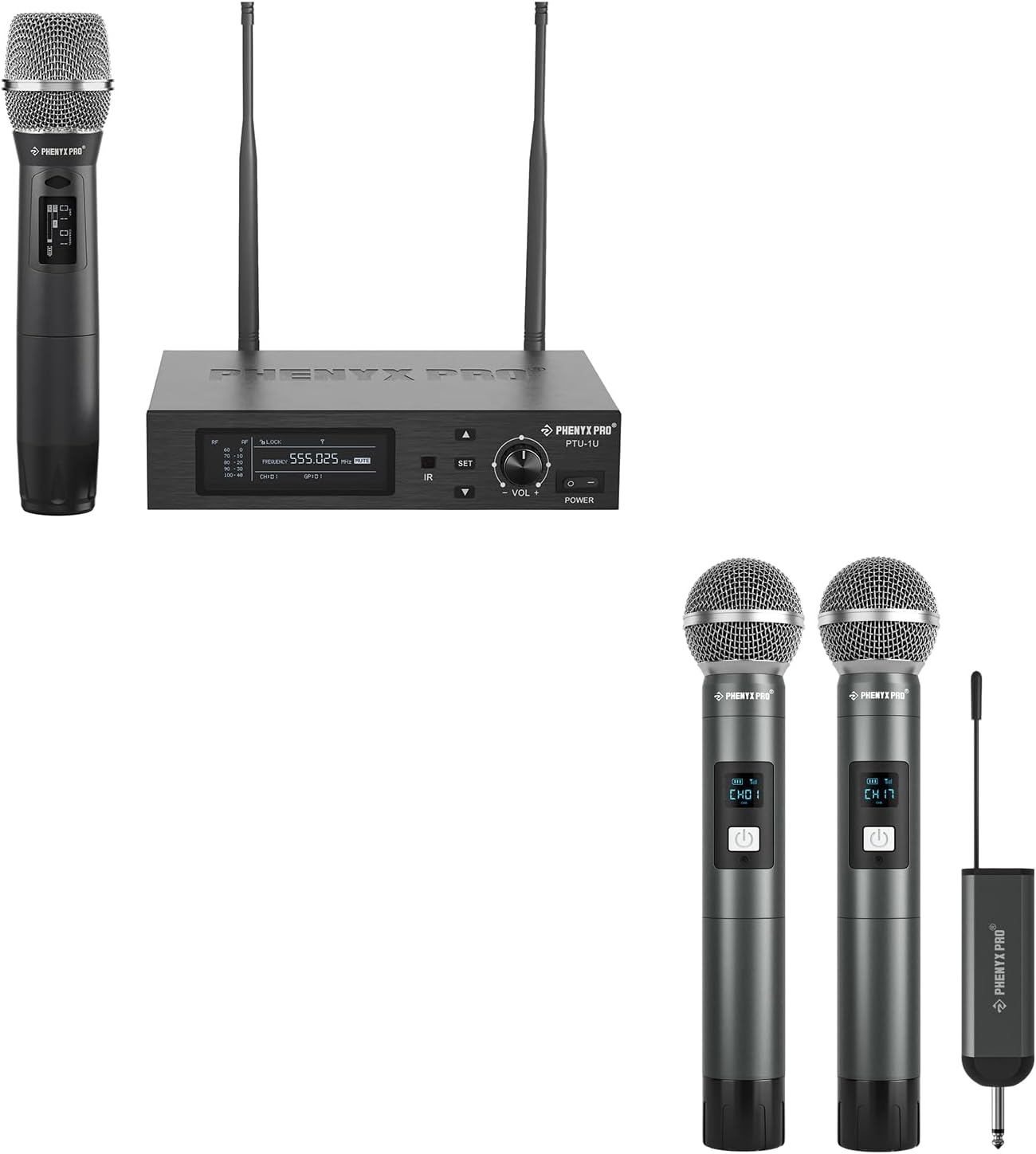 Phenyx Pro True Diversity Wireless Microphone System PTU-1U Bundle with Dual Digital Wireless Microphone System PDP-2-2H