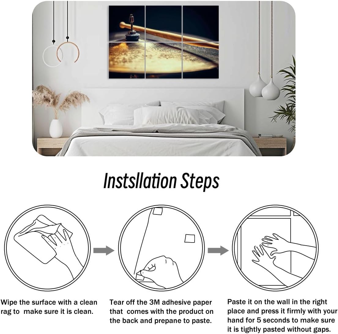 6 Pack Art Acoustic Panels Drum stick cymbal detail Sound Absorbing Panel 48