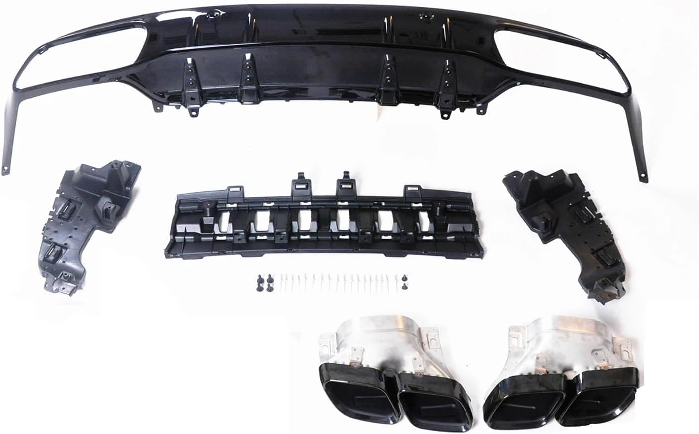 Car Rear Bumper Diffuser Spoiler Lip & Exhaust Muffler Tip Pipe Compatible For Mercedes Benz C Class W205 Coupe AMG 2015-2021 C63 Style(Black Tip Pipe)