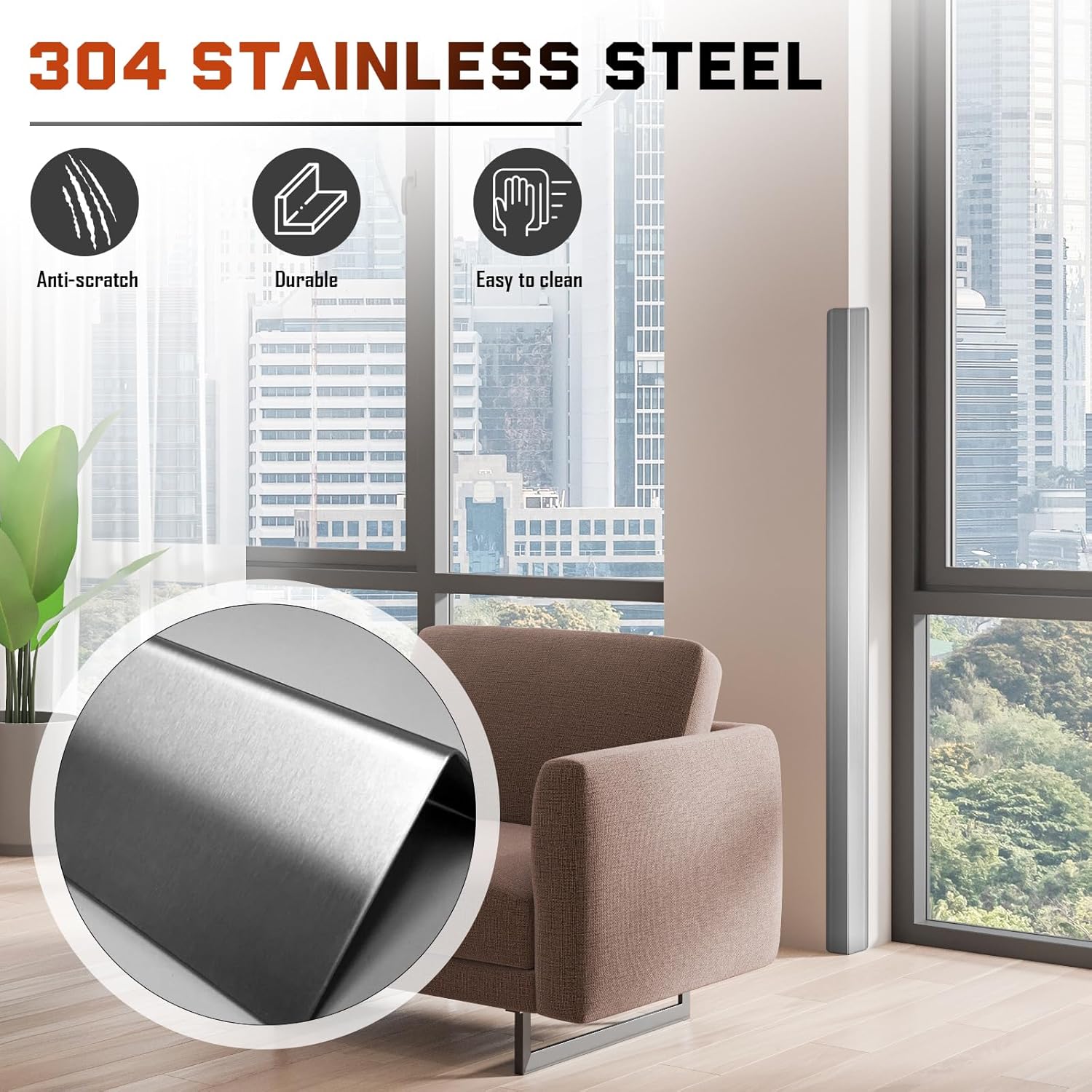 Zipcase Stainless Steel Wall Corner Guard 2 x 2 x 48 inch, Pack of 10 Metal Wall Corner Protector with 90-Degree Angle for Wall Protection and Decoration.