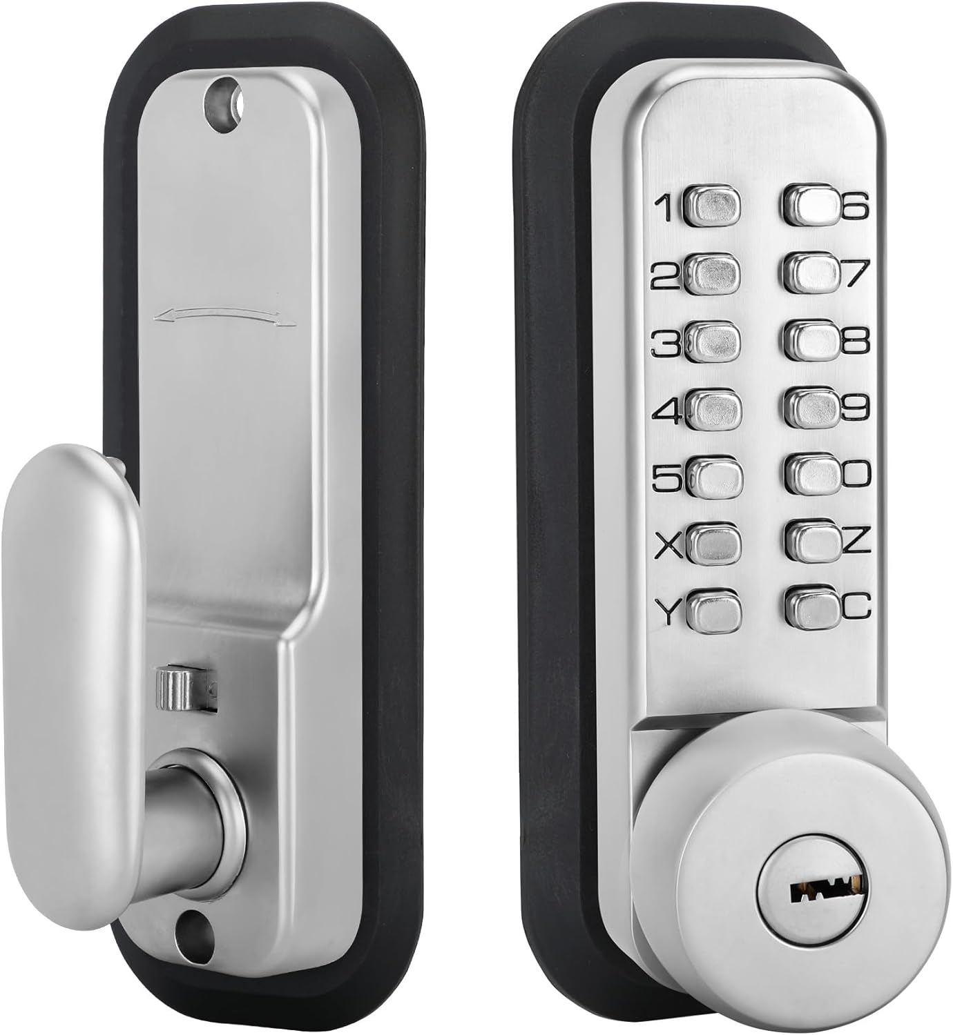 Mechanical keyless Entry Door Lock，Outdoor Keyless Gate Lock Waterproof and Sun Proof，Mechanical Door Lock，Auto Lock, No Electronic(Silvery，Large Cushion)