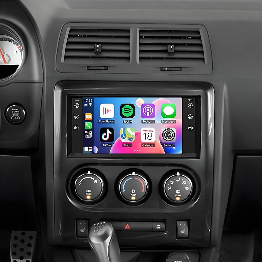 Double Din Car Stereo Radio Upgraded for 2008-2014 Dodge Challenger GPS Navi Head Unit 7 inch Touch Screen Android 14 Support Wireless Carplay Android Auto-/FM/SWC/WiFi/Bluetooth/Camera