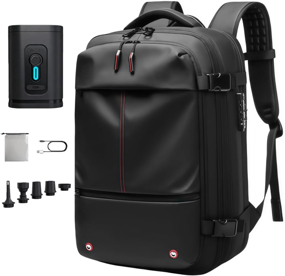 Travel Anti-theft Backpack,Vacuum Seal Bag wIth Air Pump,60L Expandable Air Compression with TSA Lock,BLACK