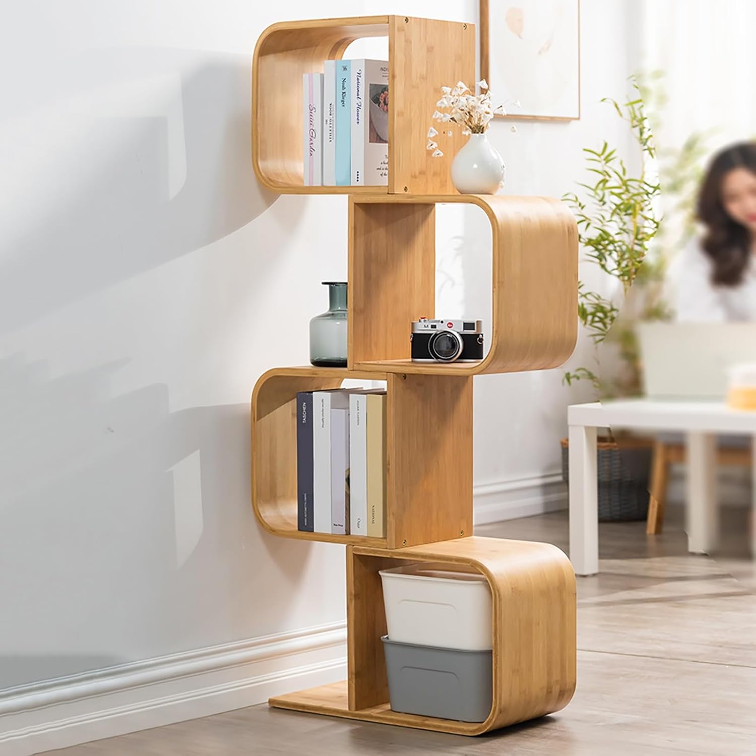 Open Bookshelf Modern Storage Organizer Space-Saving Wooden Book Shelf, Rustic Vintage Bookcase for Living Room Office Library(132cm/52in)