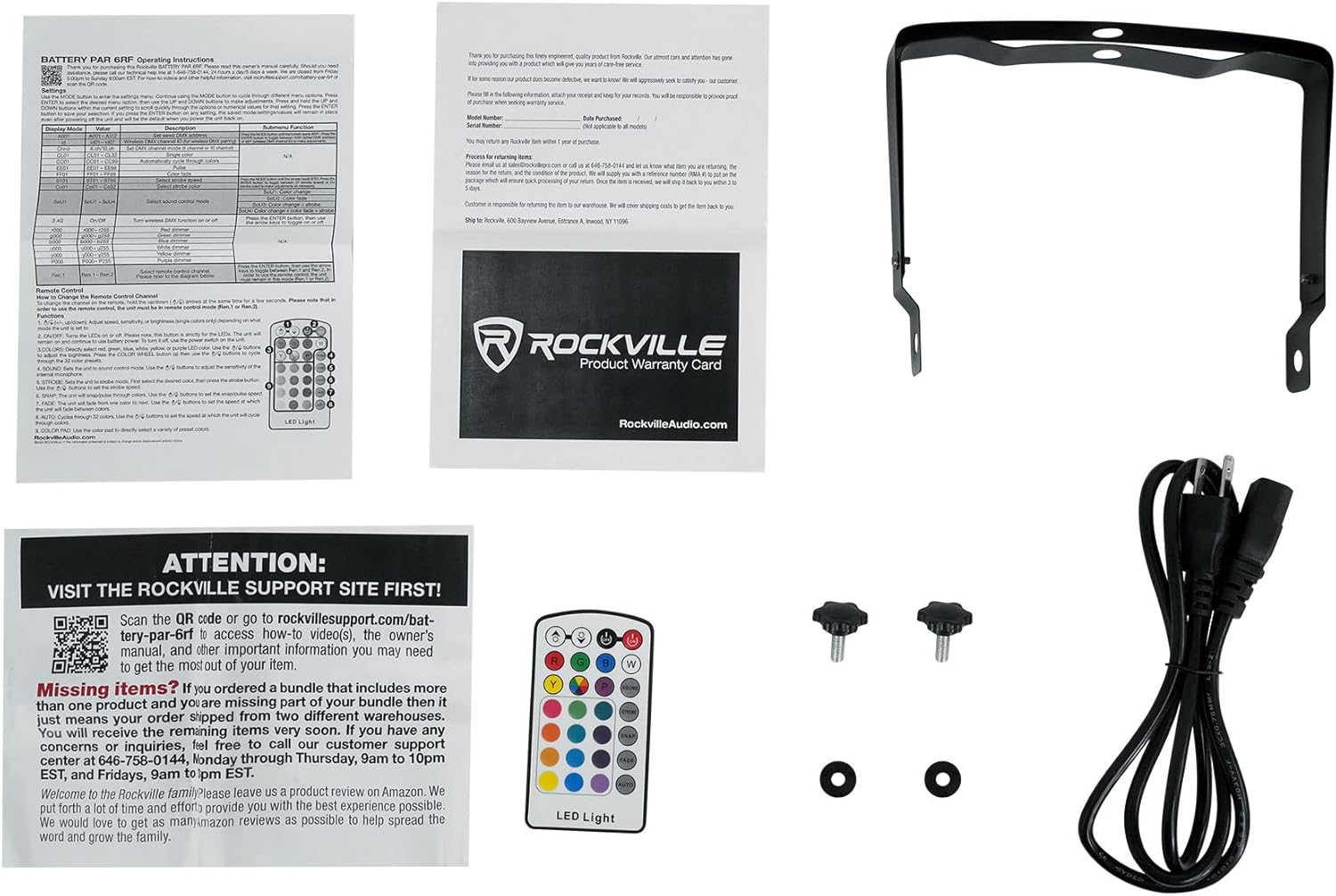 Rockville Battery PAR 6RF Bundle: (4) Rechargeable RGBWA+UV Wireless DMX LED Par Lights with RF Remotes, (2) RLB90 Universal Travel Bags for Fixtures and Cables, 6-Items