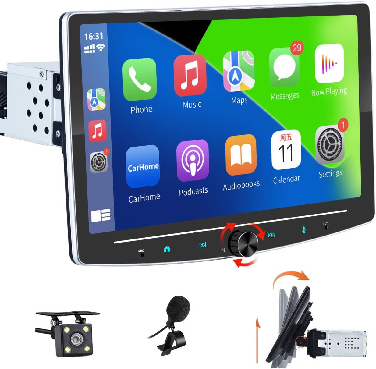 Single DIN Car Stereo Wireless Apple CarPlay, Wireless Android Auto, 10.1 Inch Touchscreen, Bluetooth, FM,EQ,Touchscreen Radio with Backup Camera,Car Radio Support Mirror Link