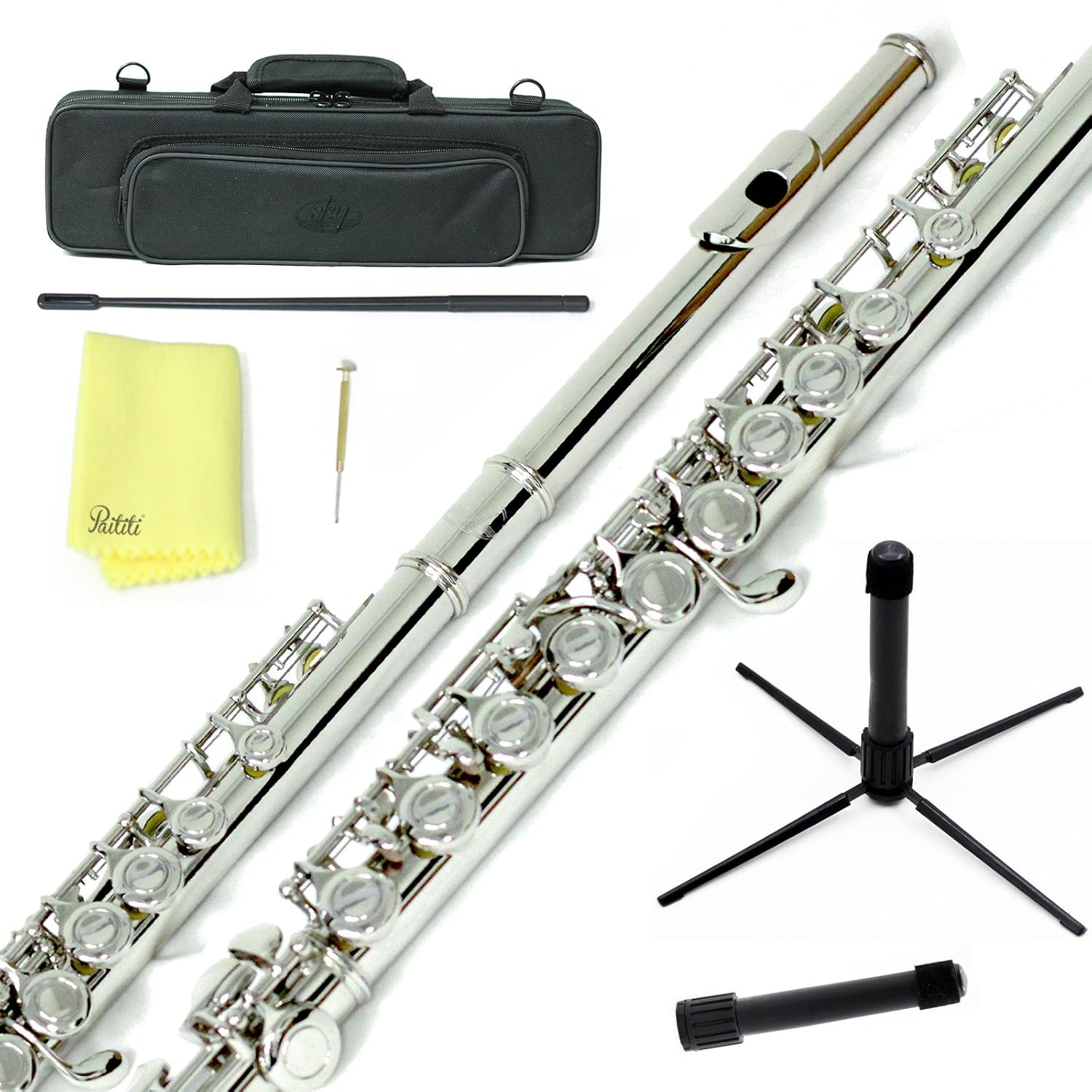 Sky C Flute Top Sound with Lightweight Case, Cleaning Rod, Cloth, Joint Grease and Screw Driver (Nickel)