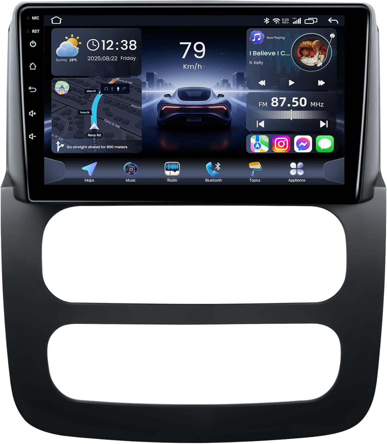 Car Radio for Dodge Ram 1500 2500 3500 2002 2003 2004 2005 9 Inch 1280x800 Touchscreen Upgrade Bluetooth 5.0 Wireless CarPlay/Android Auto 5GWiFi GPS FM/RDS 1080P Backup Camera