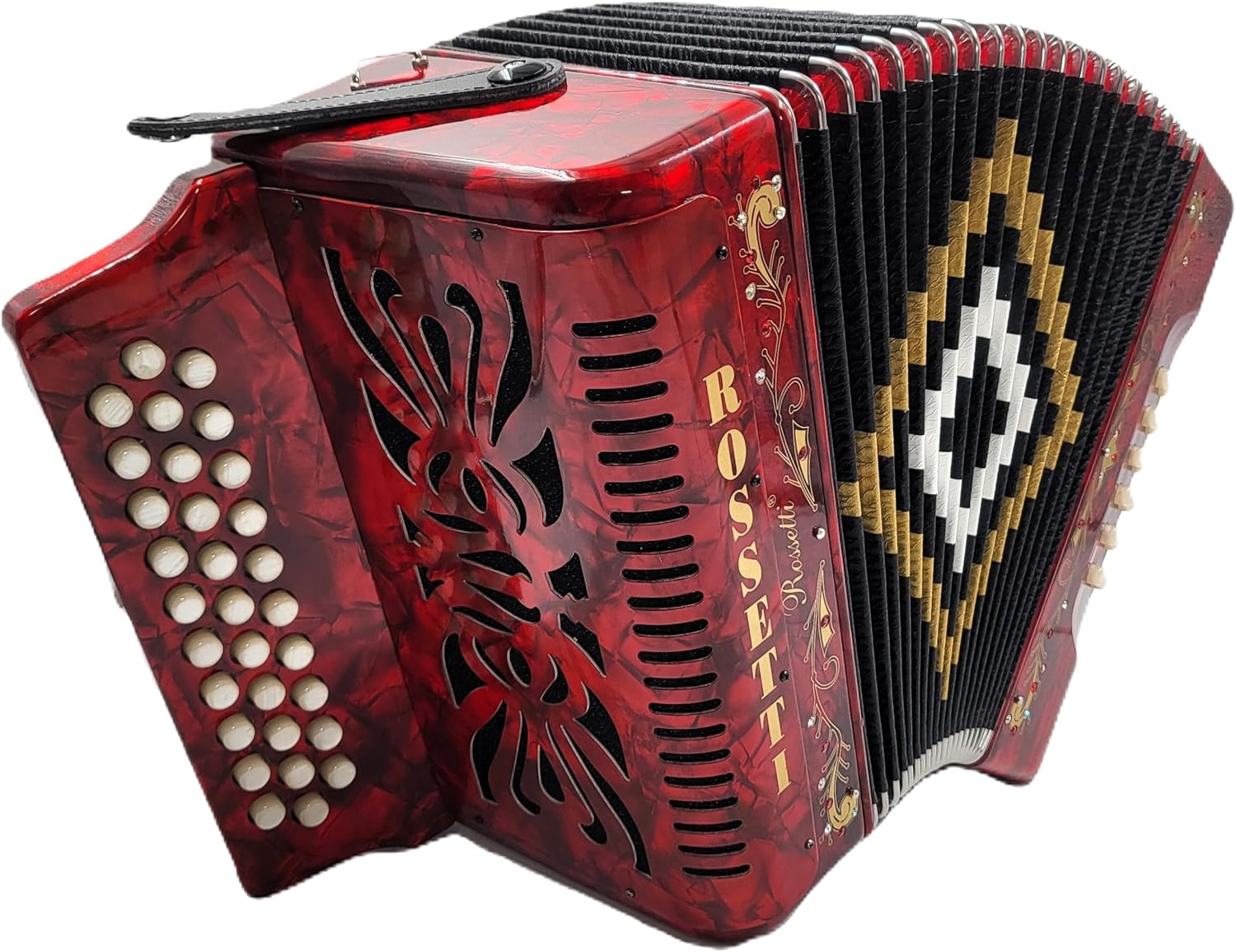 DIATONIC BUTTON ACORDEON RED GCF SOL 31/12 ACCORDION w CASE + STRAPs