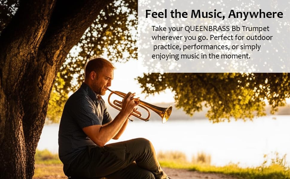 Queen Brass Trumpet Premium Kit for Beginners & Students, Brass Musical Instrument with Sturdy Case Bag, 7C Mouthpiece, Complete Cleaning Set