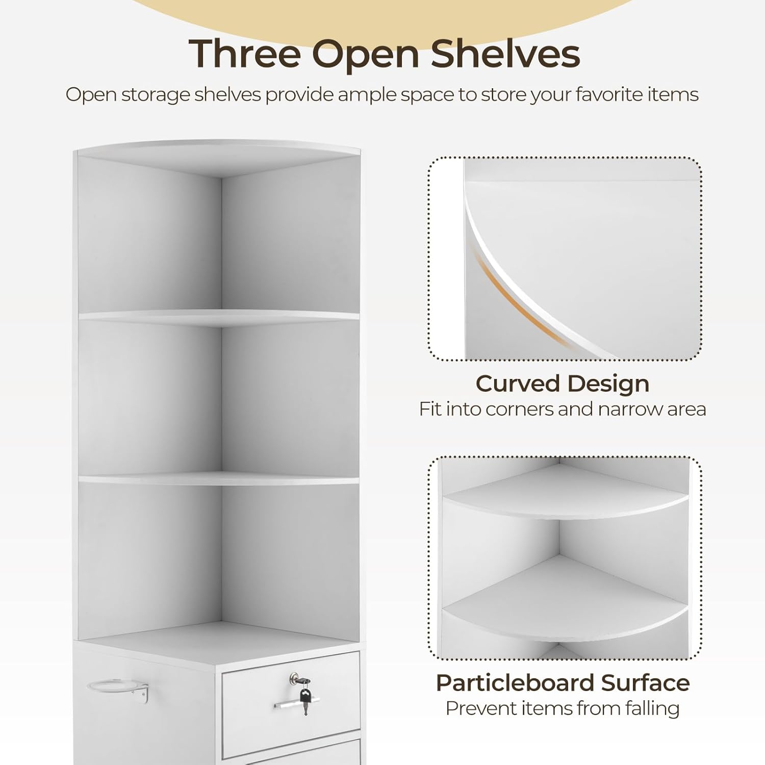 Winado Salon Corner Storage Cabinet, Wall Mount Salon Station with Lockable Drawer, Bottom Cabinet, Open Shelves, Hair Dryer Holder for Home Beauty & Barber Shop Spa Equipement, White