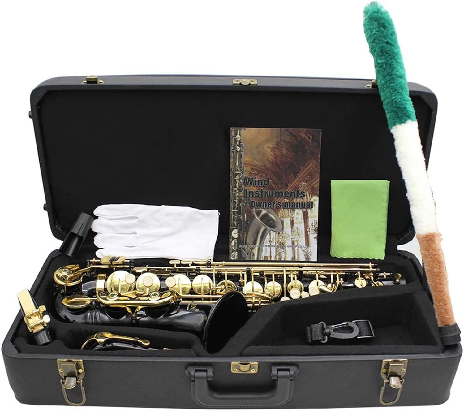 KESHUO Alto Saxophone Black Gold Black Silver Wind Instruments Oral Wind Instruments Brass Music Grade Examination Performance Brass Sax Beginners Kit (Color : Black)