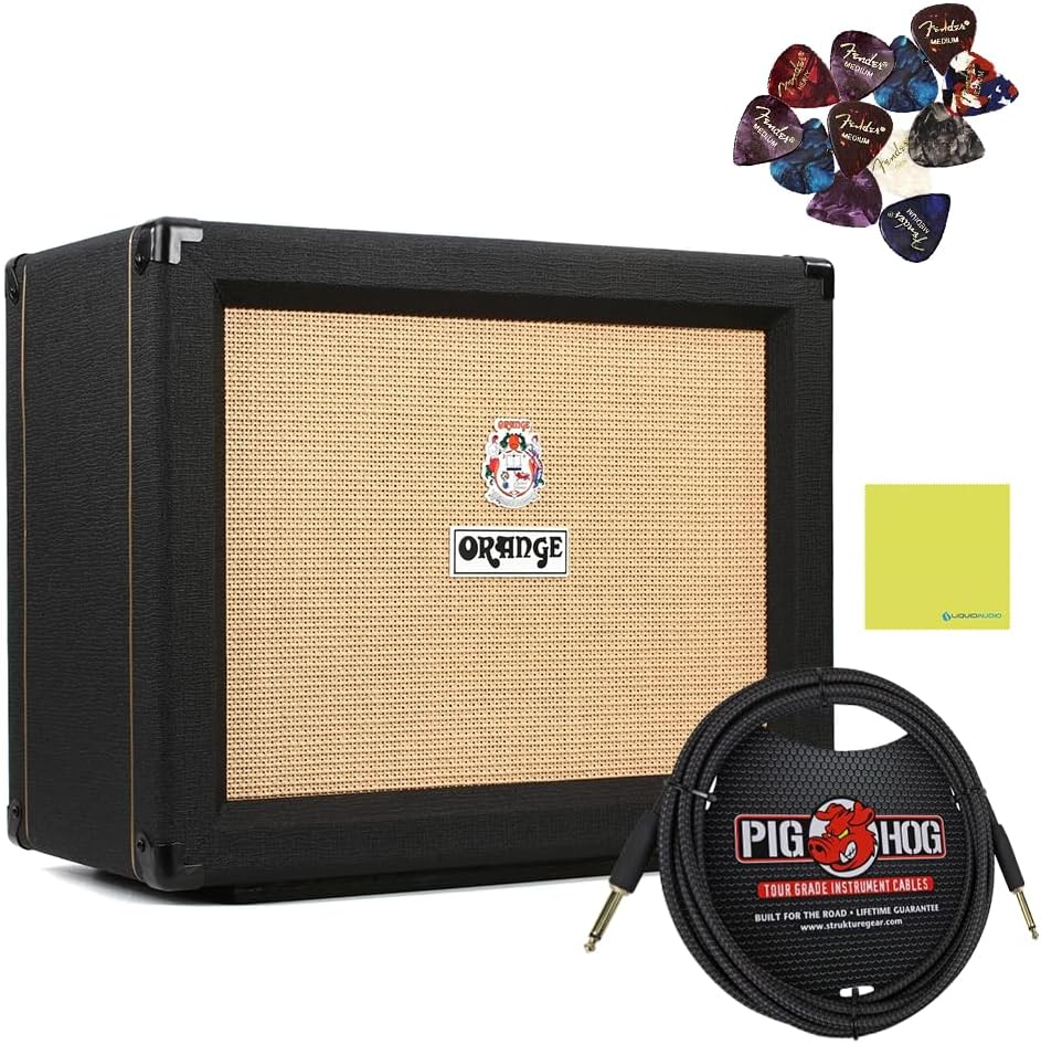 Orange PPC112C Guitar Speaker Cabinet 60W with 1x12 Guitar Cabinet Celestion Vintage 30 BLACK Bundle with Pig Hog 