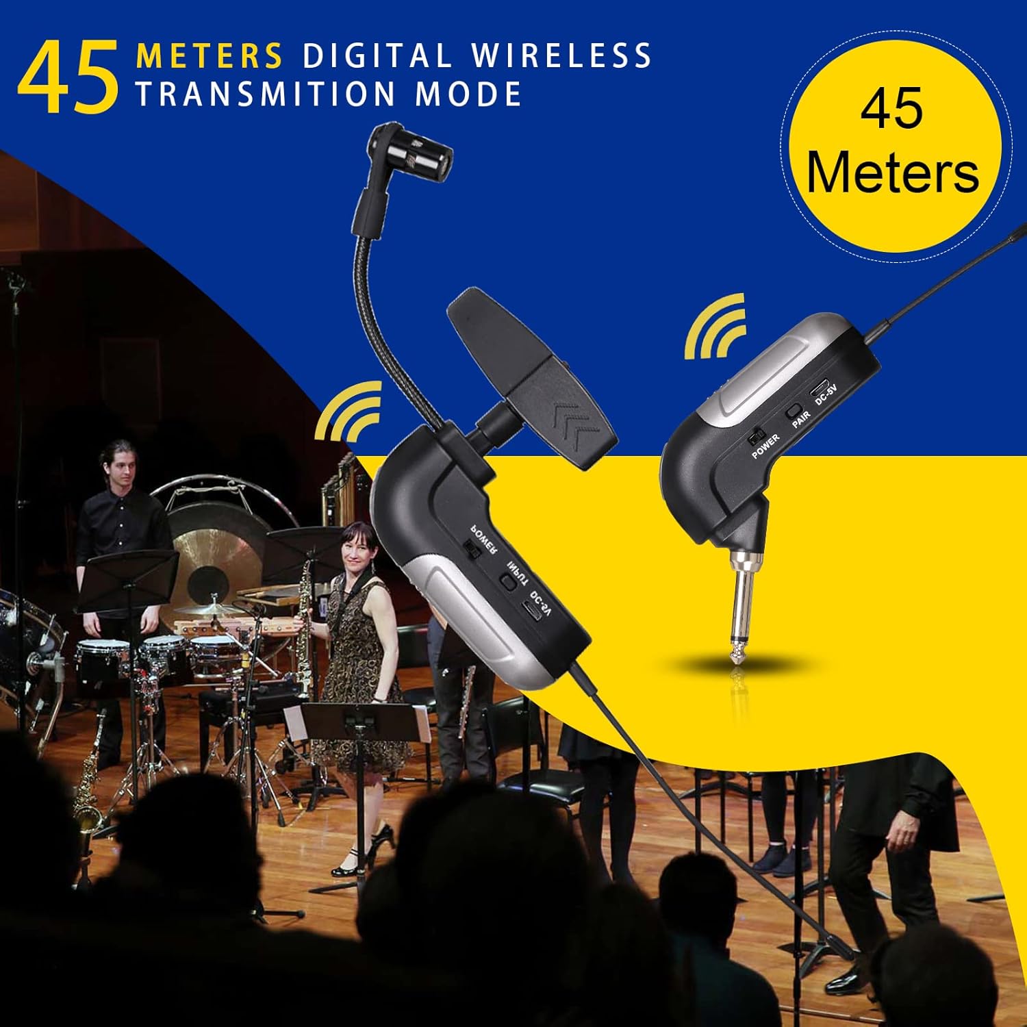 Saxophone Wireless musical instrument pickup, Professional Microphone Wireless Instrument UHF Pickup Mic Receiver & Transmitter System, Clip-on for Saxophone/French Horn/Trumpet wind instruments