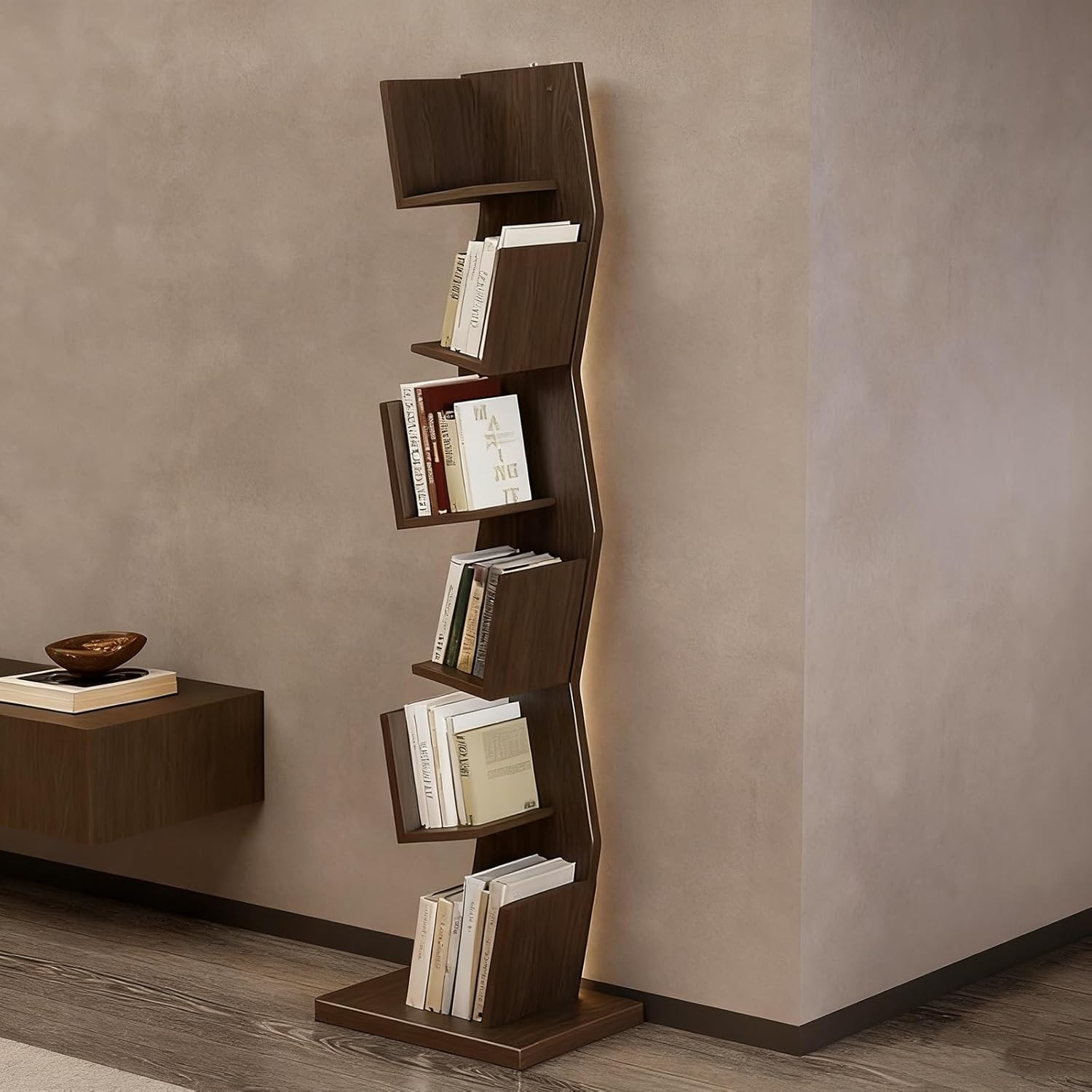 5/6-Tier Wooden Open Bookcase - Tall Modern Display Storage Shelf, Modern Corner Bookshelf Library Industrial Shelving Book Shelf(Brown,154cm/60.6in)