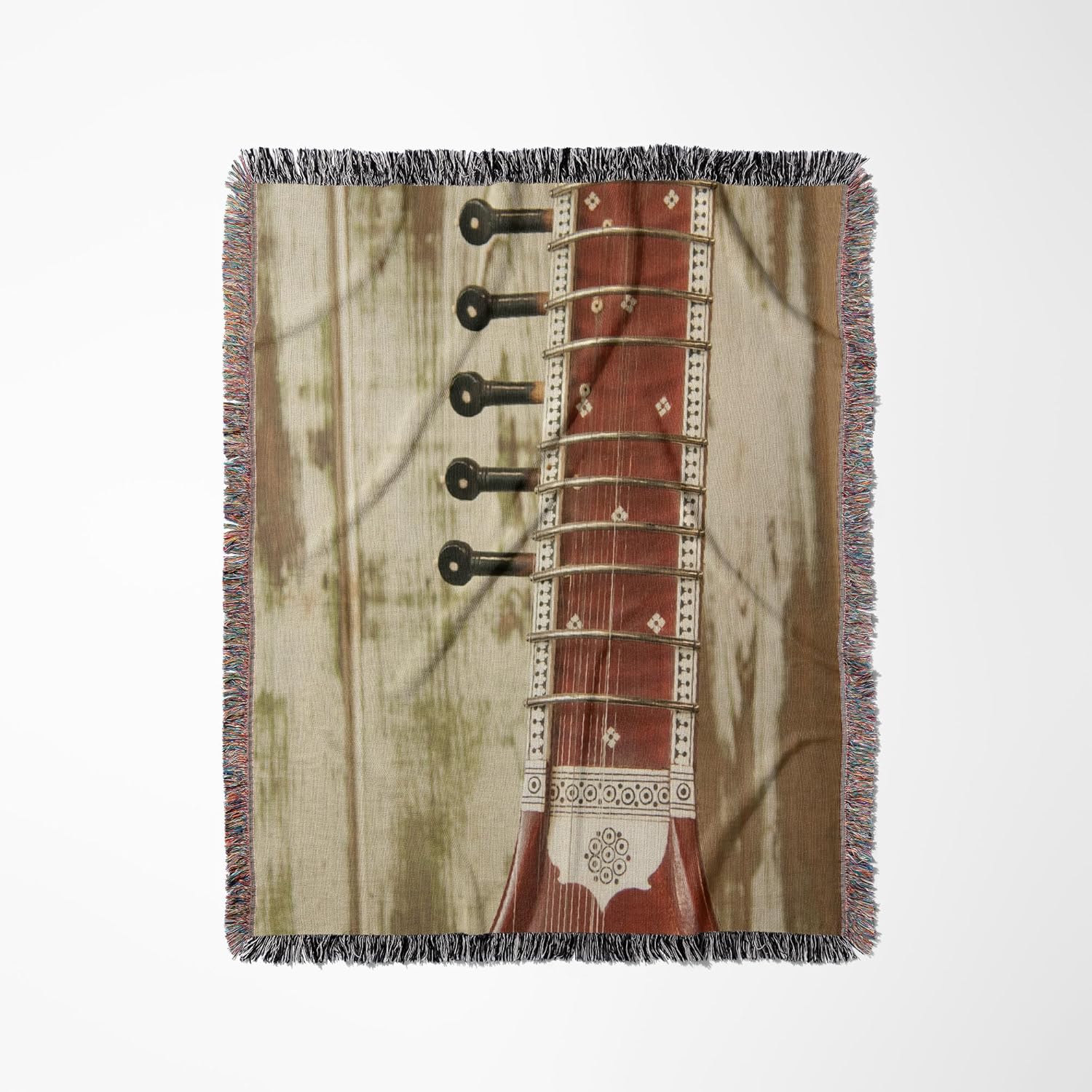 3dRose Close-up of a Wood Indian Sitar String Instrument of Music in India Woven Blanket