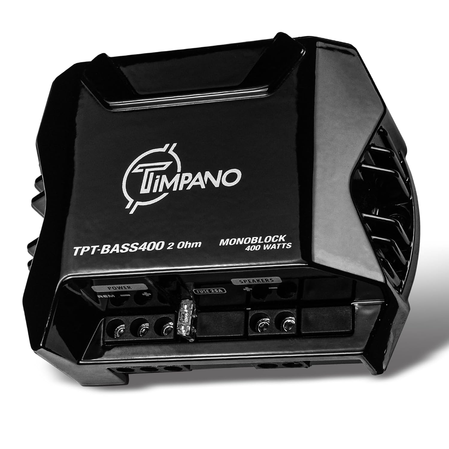 Timpano 400 Watts Mono Subwoofer Car Audio Amplifier TPT-BASS400 2 Ohm – 12 Volts Mini Monoblock Class D Car Amp, Built-in Crossover & Bass Boost with High Level Inputs