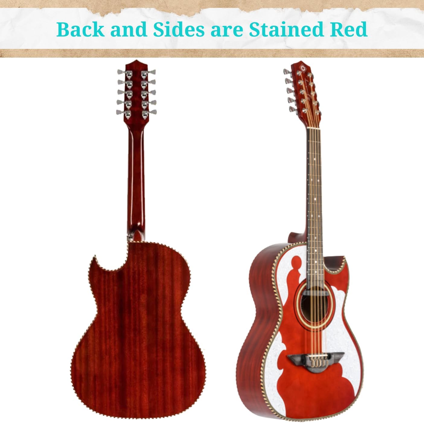 H. Jimenez LBQ4ETR El Patron Bajo Quinto, Acoustic-Electric Guitar with Gig Bag, Transparent Red