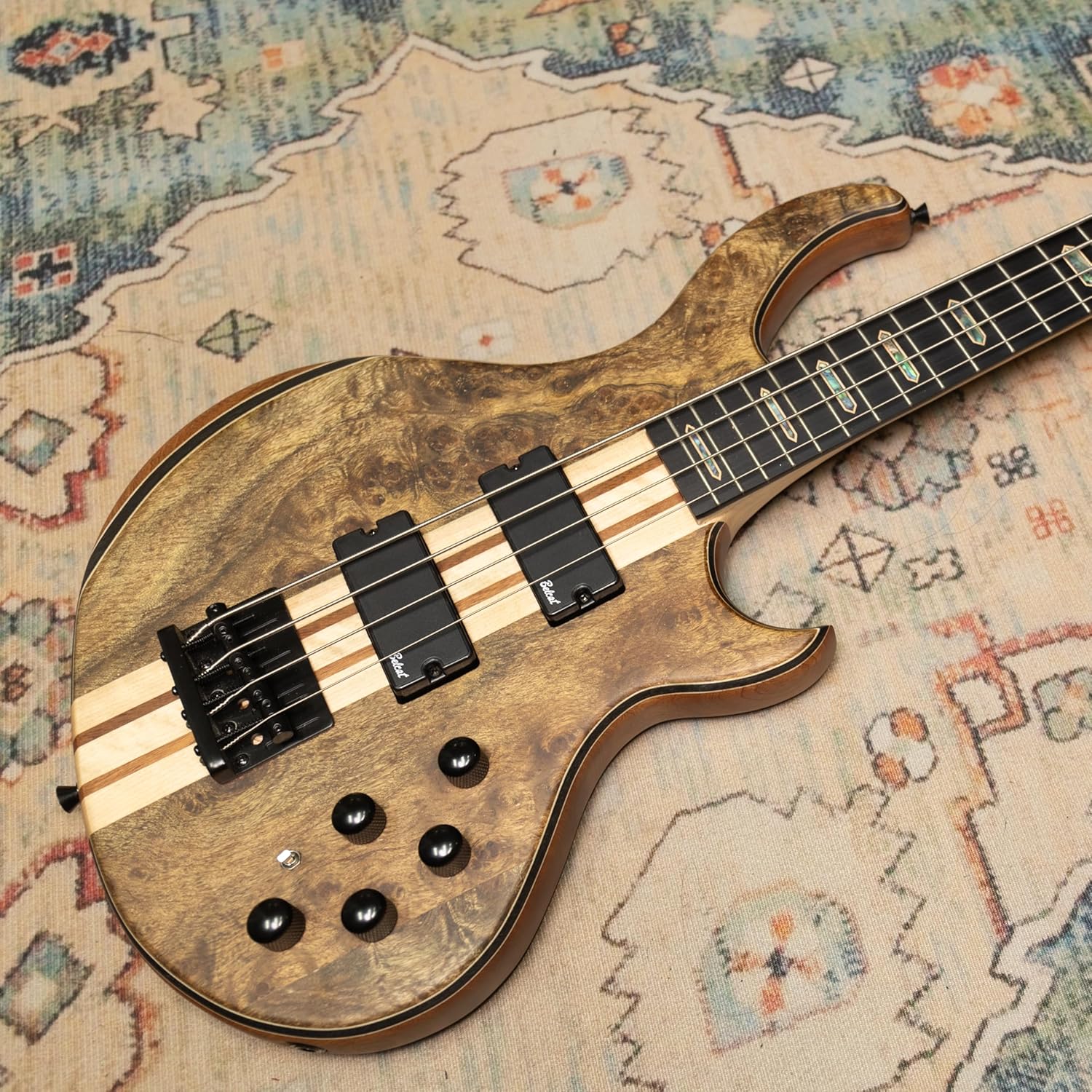 TARIO 4 String Electric Bass Guitar Burl poplar top Millettia Laurentii Okoume body Maple Fretboard
