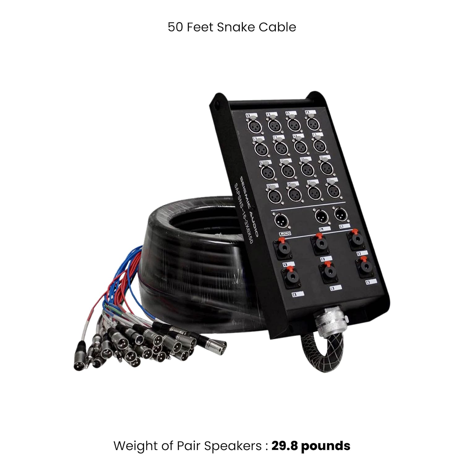 Seismic Audio - SAPSNS-16-3x6x50-16 Channel 50' Snake Cable (Compatible with PreSonus 16.4.2 Digital Mixer) - 16 XLR Inputs, 3 XLR Outputs, 6 TRS 1/4