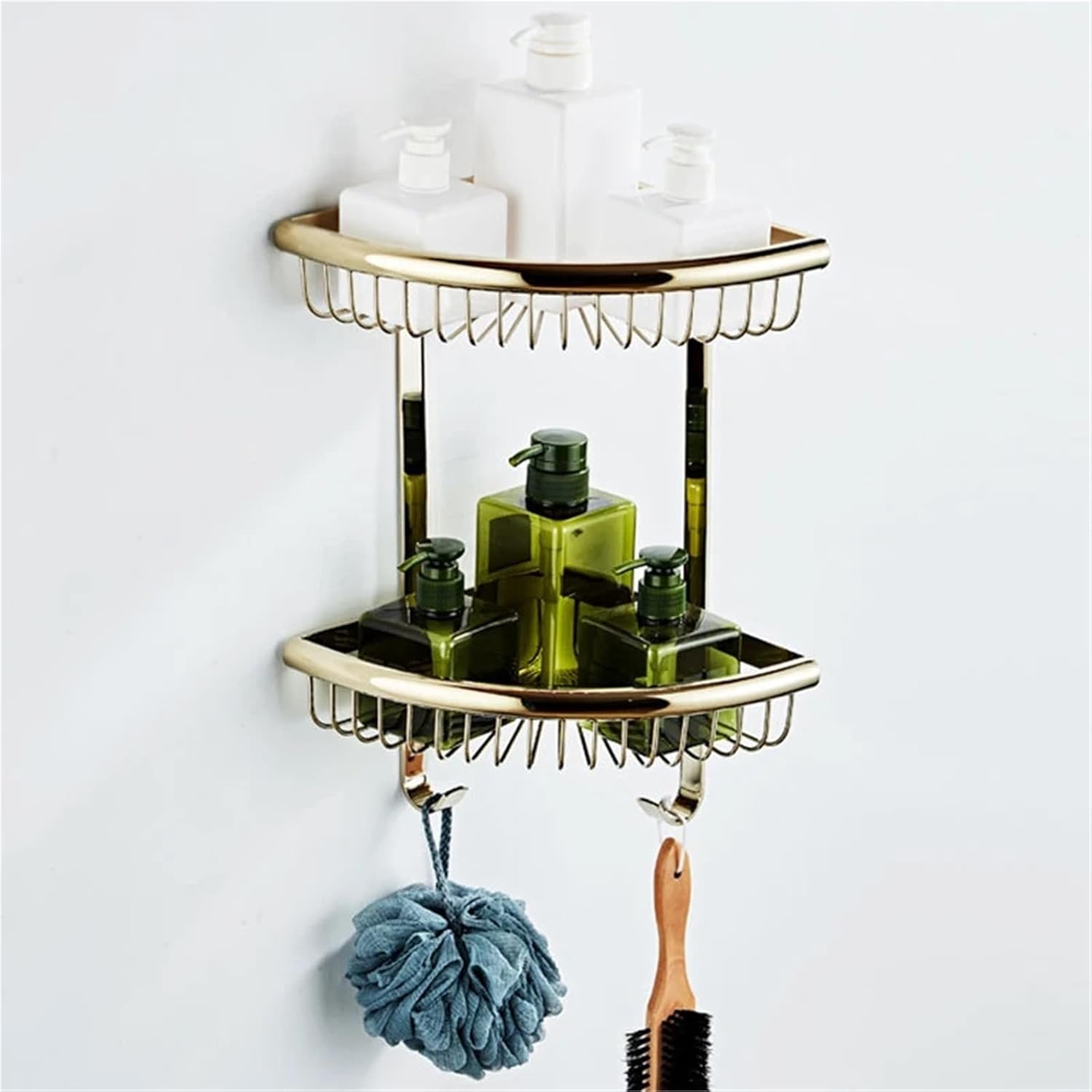 Bathroom Shelves 2 Layer Brass Gold Shower Corner Shelf Wall Mount Shampoo Accessories