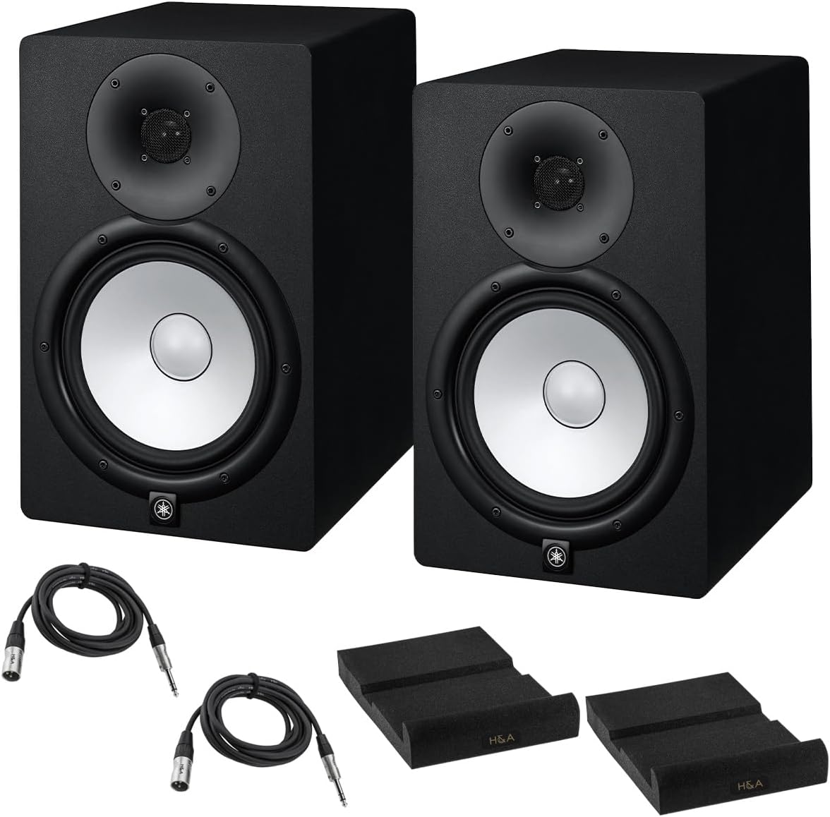 Yamaha Yamaha HS8 Powered Studio Monitor, Pair, Bundle with Isolation Pads and XLR Cables