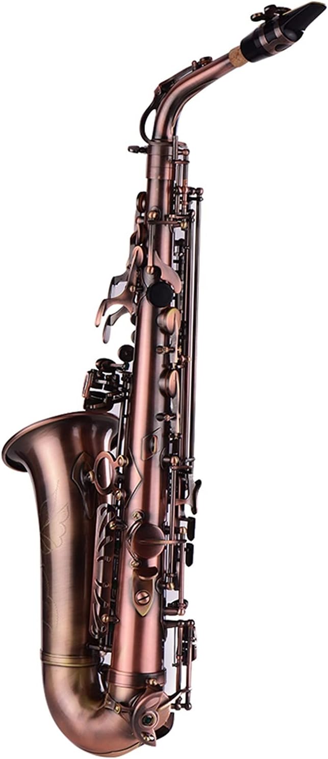 Professional Saxophone High Grade Red Bronze Bent EB Alto Saxophone E-Flat Sax Carved Pattern Woodwind Instrument with Carry Case Gloves Brass Sax Beginners Kit