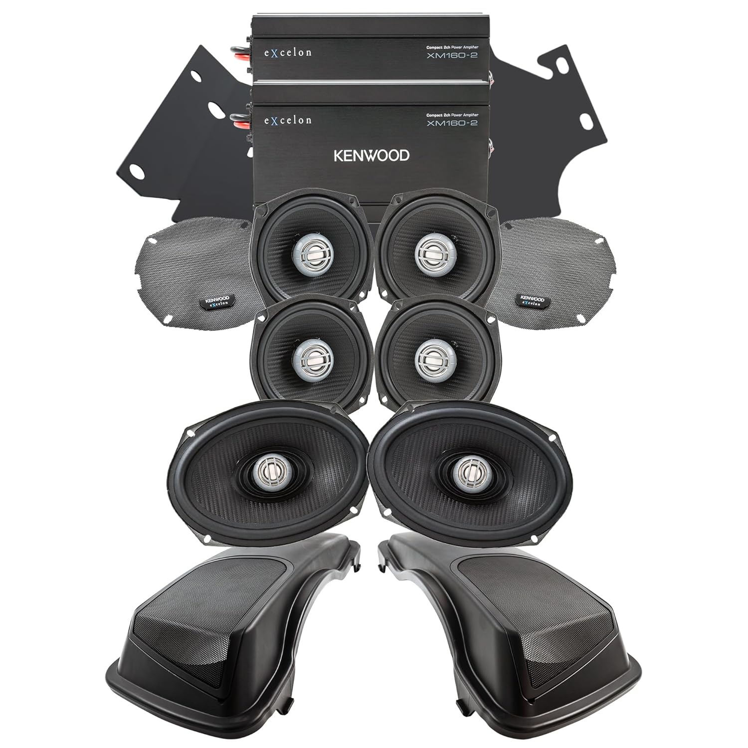 KENWOOD Excelon Motorsports P-HD5RG-98 Road Glide MAX Front & Rear Amplifier Package for 1998-2013 Motorcyle Models