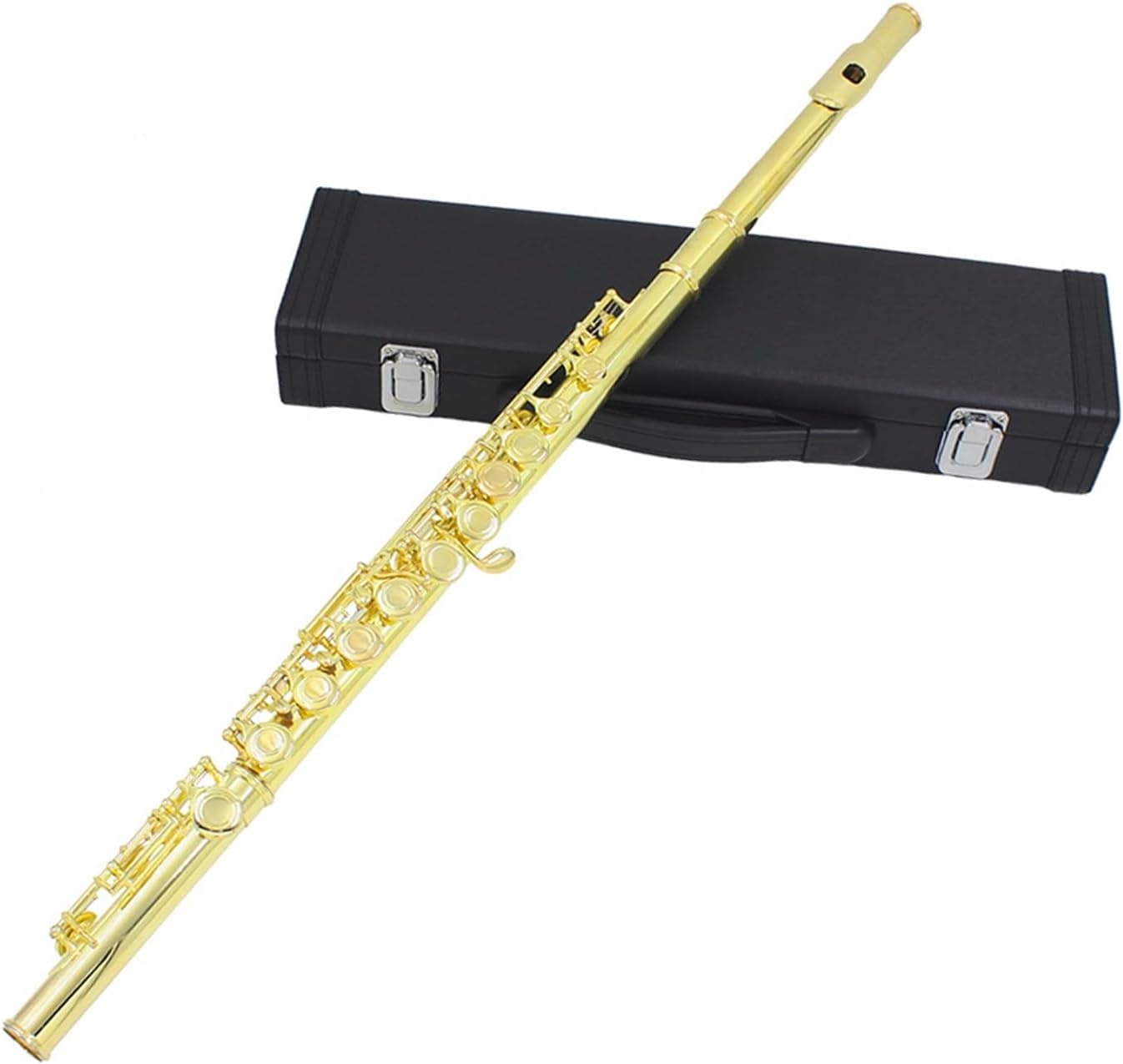 Flute Golden 16 Holes C Tone Flute with E Key Woodwind Instrument Closed Hole Gold-Plated Keys Cupronickel Tube Flutes Musical Instruments