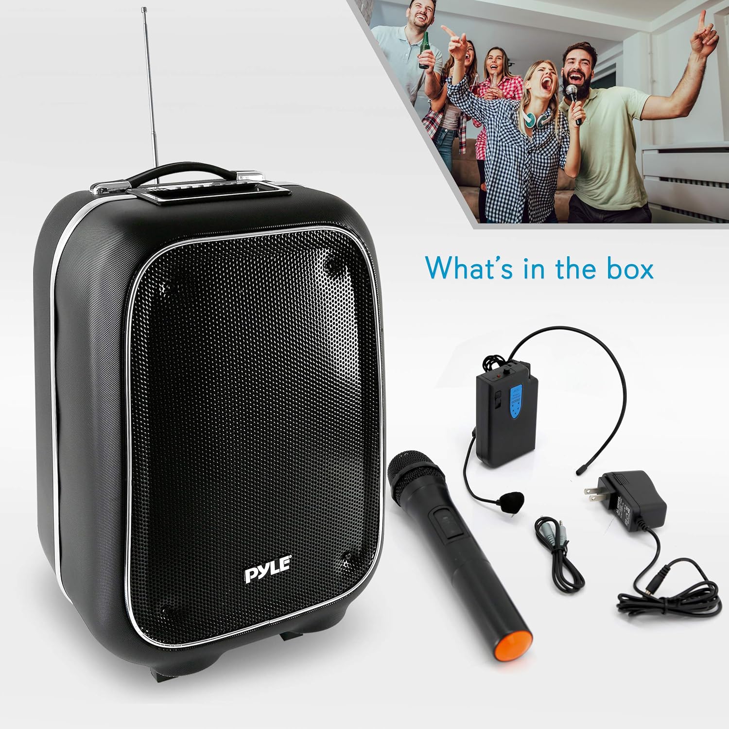 Pyle Wireless Portable PA Speaker System - 400 W Battery Powered Rechargeable Sound Stereo Speaker and Microphone Set with Bluetooth MP3 USB Micro SD FM Radio AUX - For Outdoor DJ Party PWMA825BT