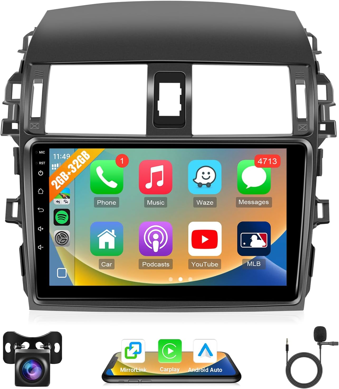 Leadfan Car Stereo for （Non JBL Toyota Corolla 2009 2010 2011 2012 2013, 9inch Touch Screen for Corolla Car Stereo with Carplay Android Auto Bluetooth GPS Backup Camera