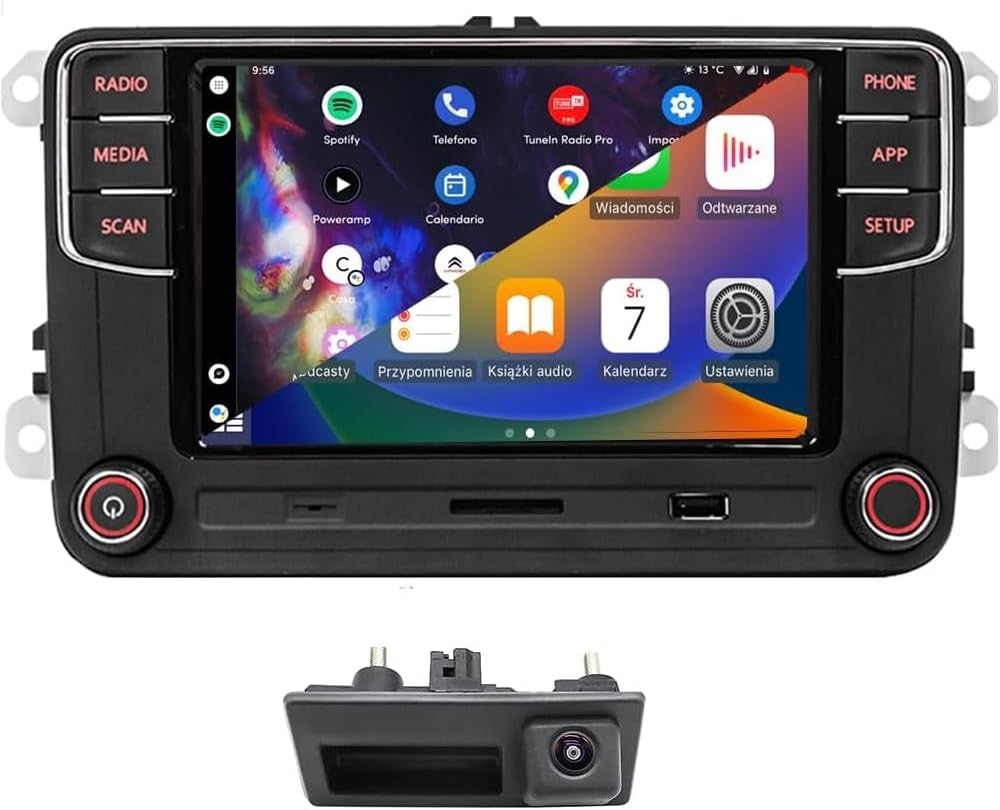 SCUMAXCON Car Stereo RCD360 PRO3S RCD330 Wireless Carplay Android Auto Bluetooth USB AM/FM RVC SD with Trunk Handle Rear View Camera for VW Golf MK5 MK6 Passat Caddy Jetta Polo CC EOS