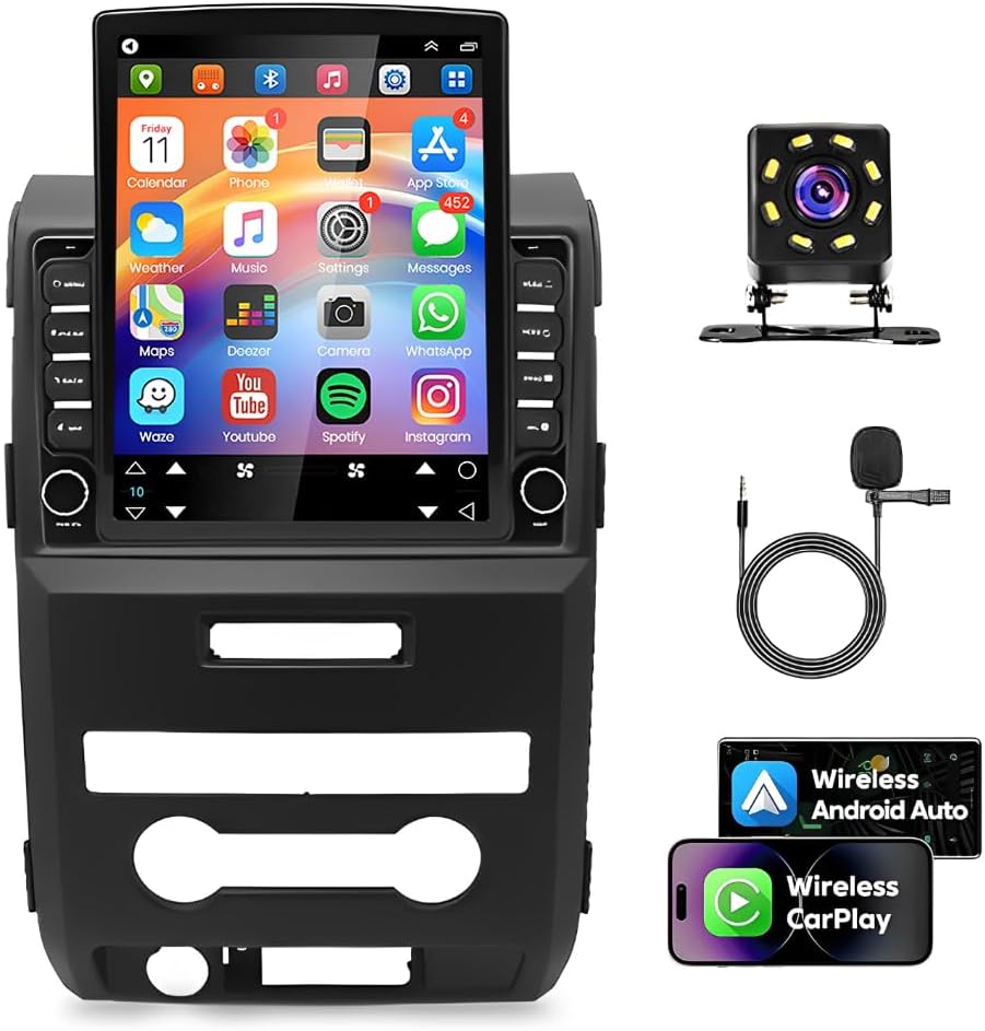 4+64G 9.7 inch Car Radio Stereo for Ford F150/F250/F350 2009-2014, 1080P Double Din Touch Screen Car Audio Receiver with w/carplay Andriod 14 Auto, w/Bluetooth, GPS, SWC, WiFi, HD Backup Camera