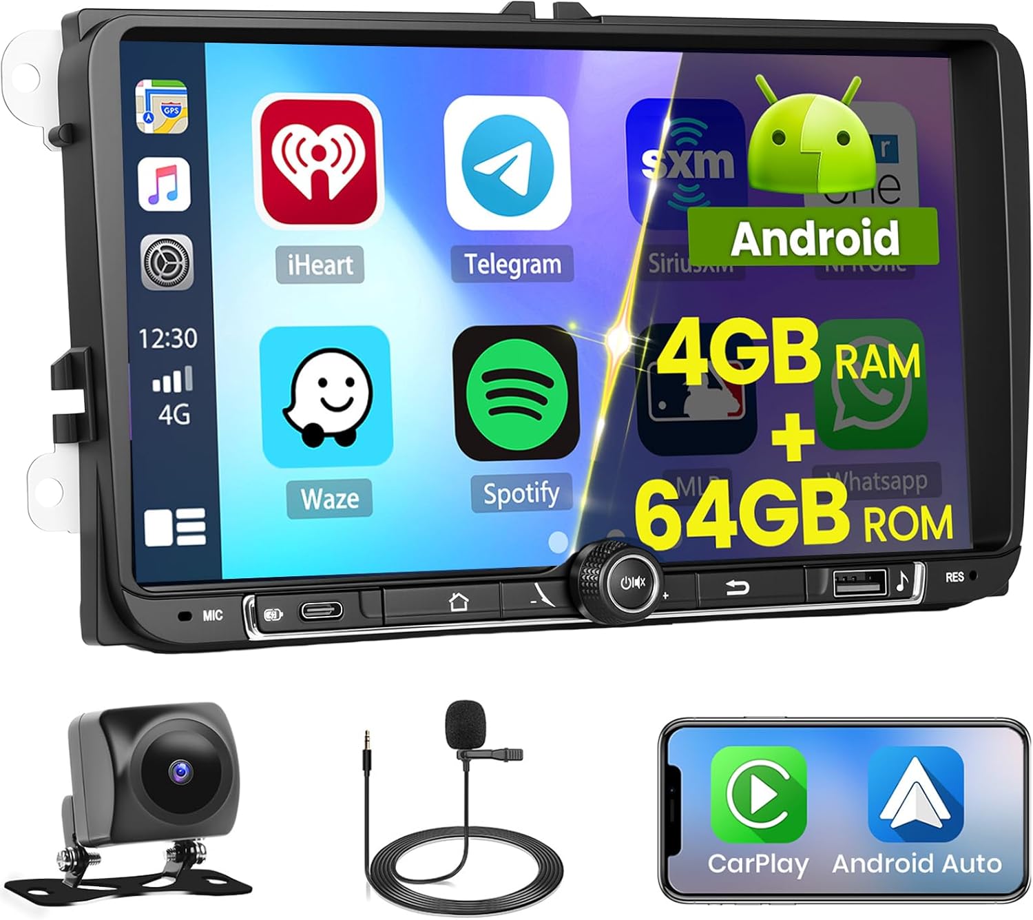 4+64GB Android 15 Car Radio for VW Passat Jetta Golf MK5 MK6 Tiguan Skoda Polo Passat Touran Wireless Carplay Android Auto, 9 Inch Incell Touch Screen Car Stereo GPS, Backup Camera, Bluetooth, FM/RDS