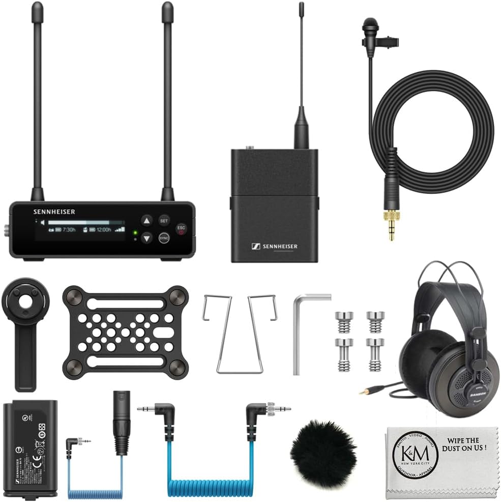 Sennheiser EW-DP ME 2 Set Camera-Mount Digital Wireless Omni Lavalier Mic System | Q1-6: 470 to 526 MHz Bundle with Headphones + Furry Windscreen + Cleaning Cloth (4 Items)