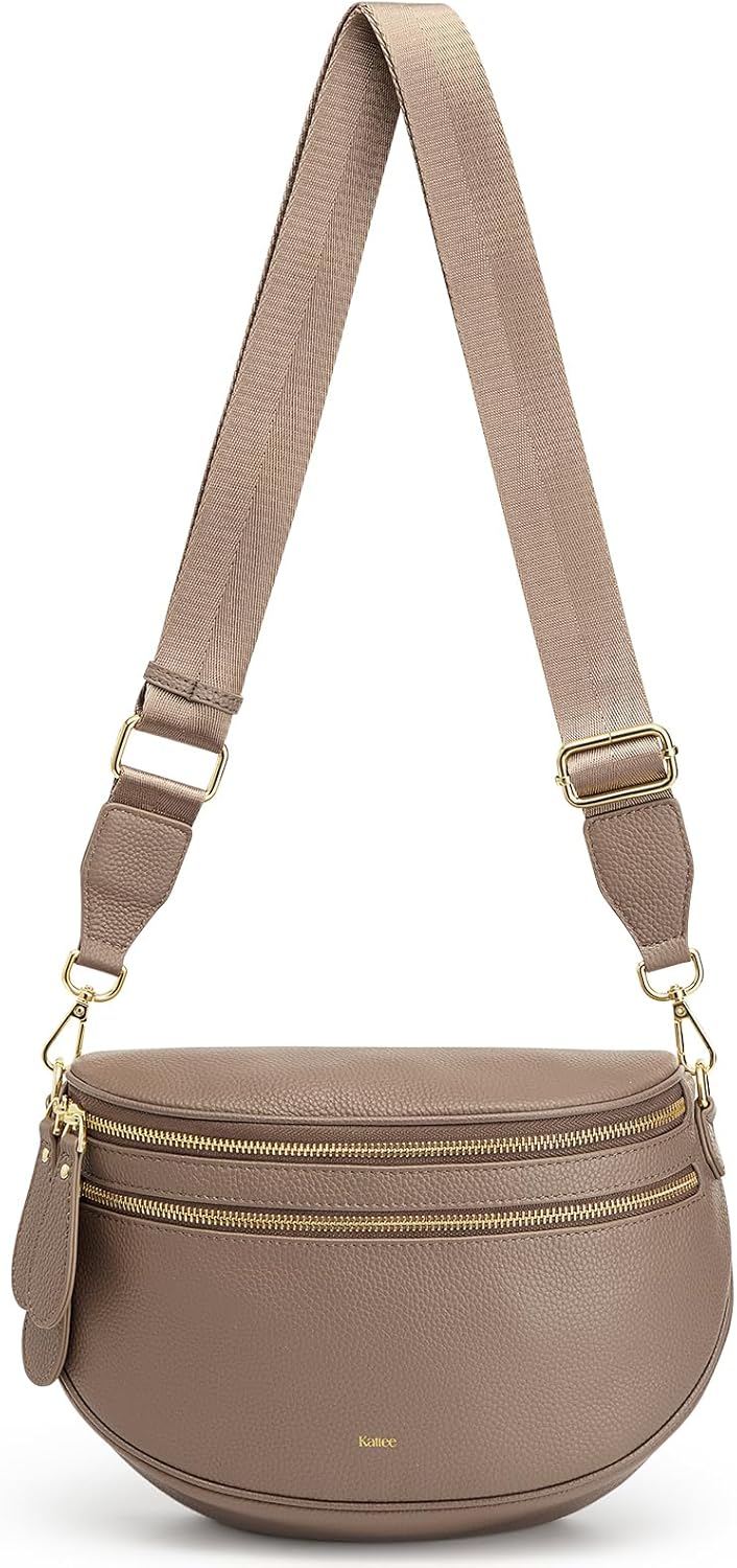 Kattee Crossbody Bag Bum Bags for Women, Leather Fanny Packs Belt Bag, Spacious Sling Purses for Women with RFID Blocking, Khaki